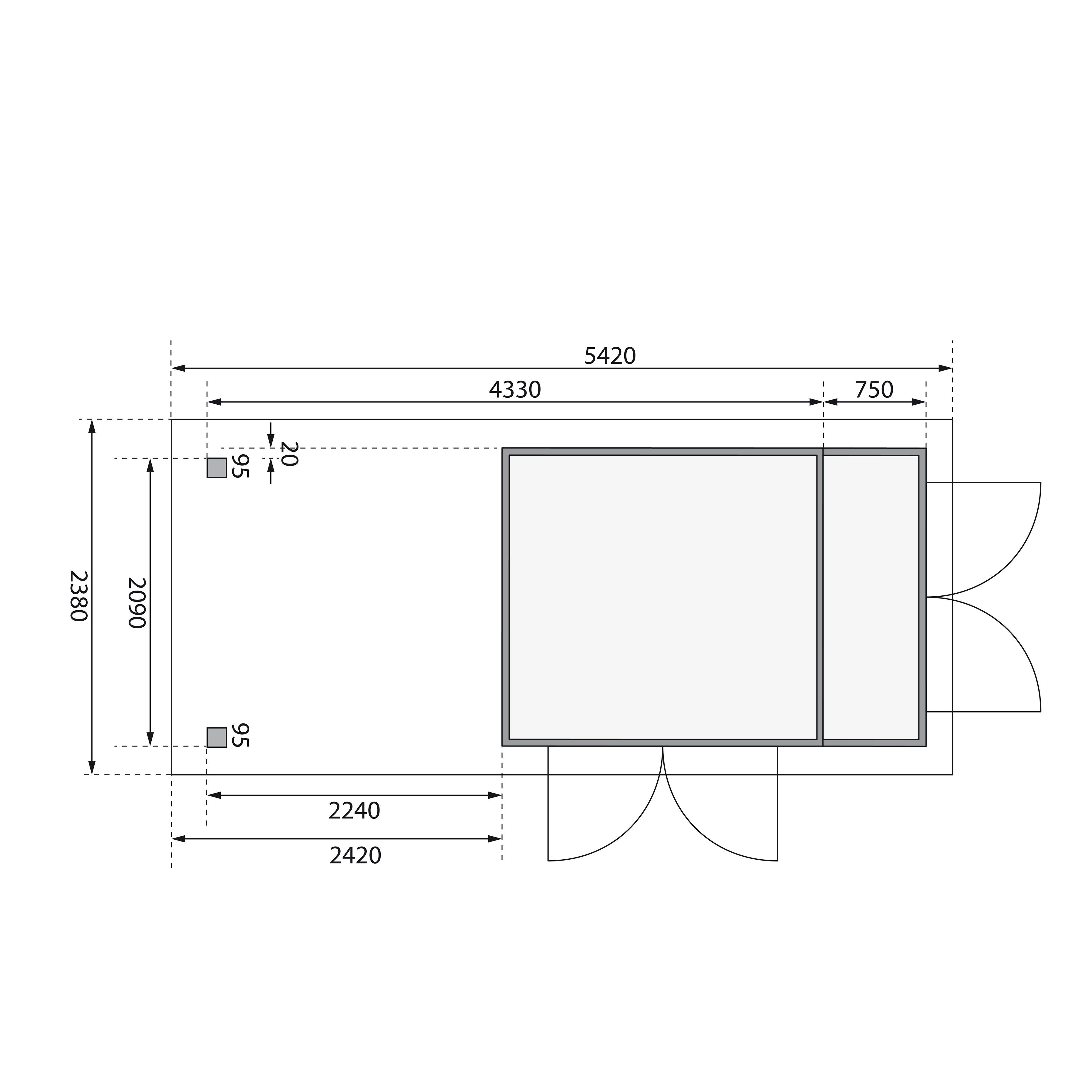 Karibu Gartenhaus Retola BxT: (Set) 2, cm, 542x238