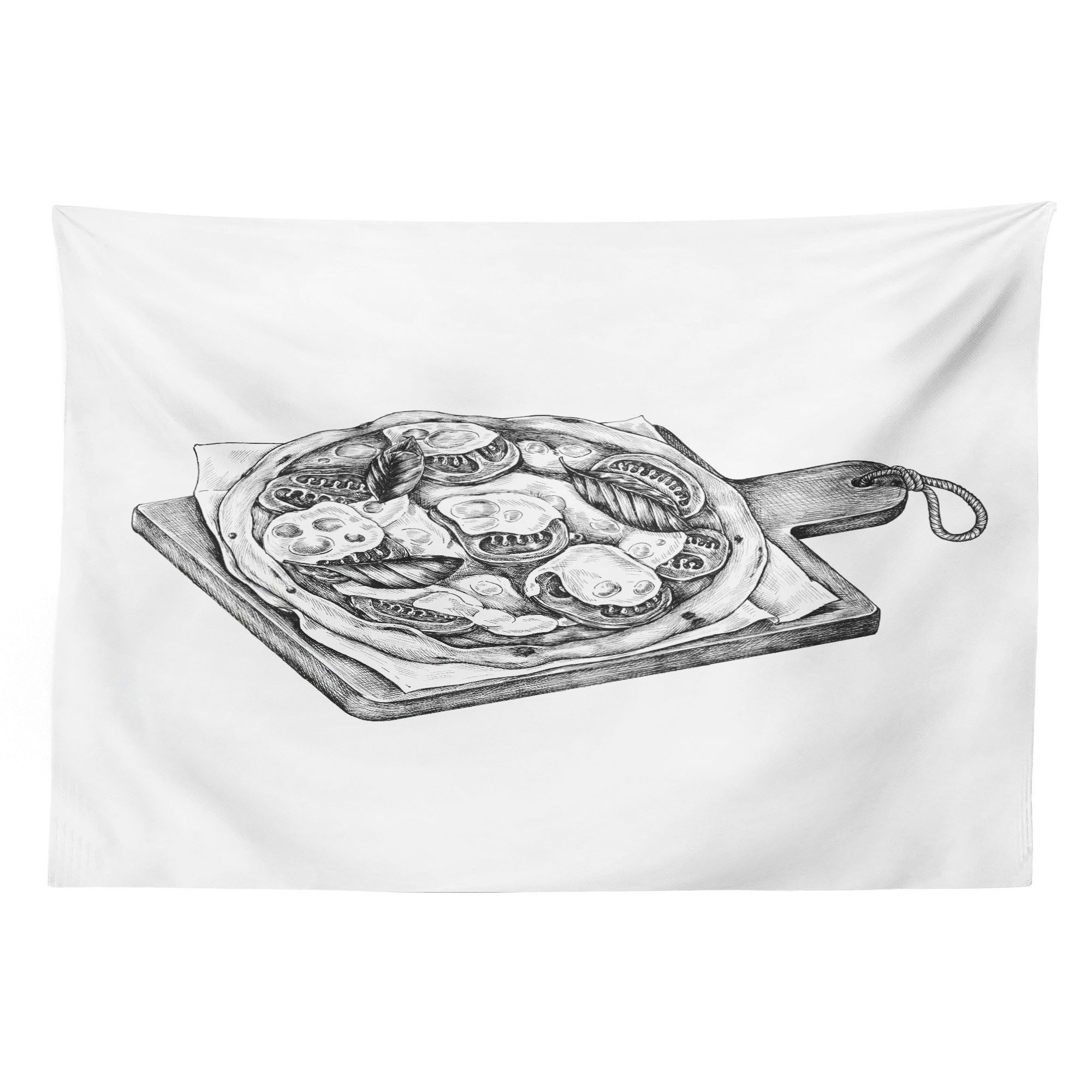 Abakuhaus Wandteppich Wohnzimmer Schlafzimmer Wandtuch Seidiges Satin Wandteppich, rechteckig, Kohlengrau Skizze einer Pizza