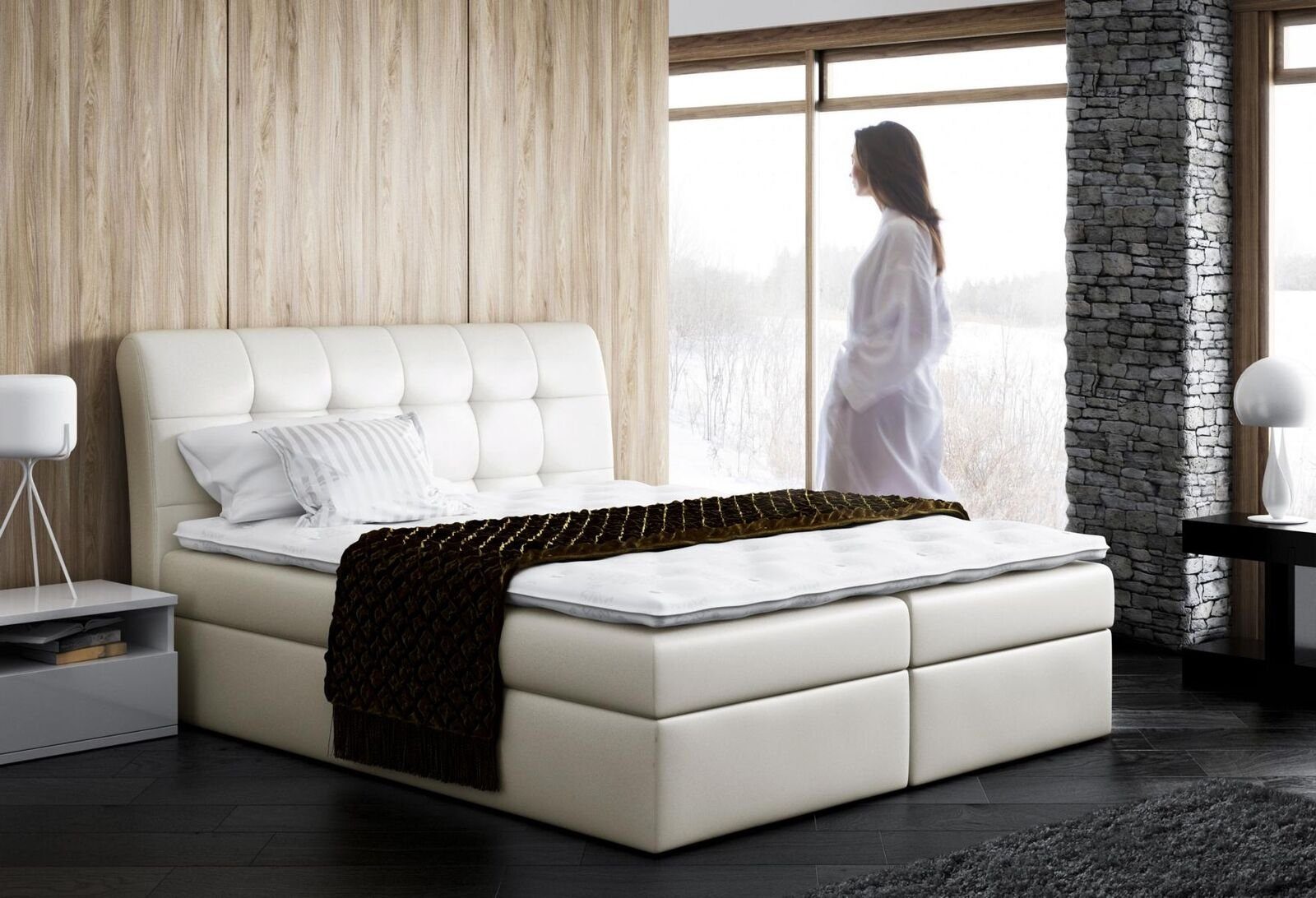 Doppel Polsterbett Bett, Modern Bett Grau Betten Schlafzimmer Design JVmoebel Hotel