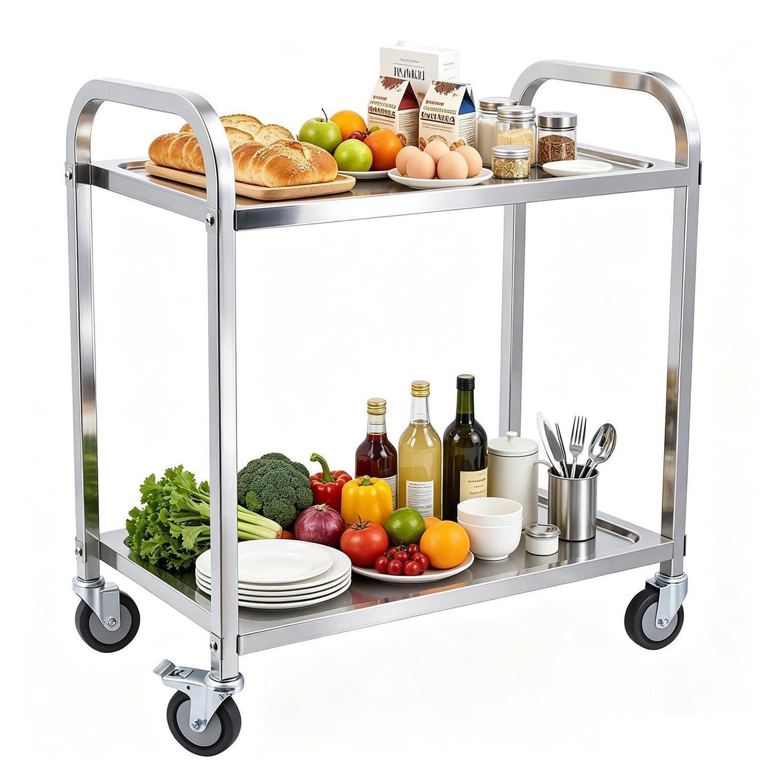 LuxusKollektion Küchenwagen Servierwagen Edelstahl 2 Ebenen, (1 St)