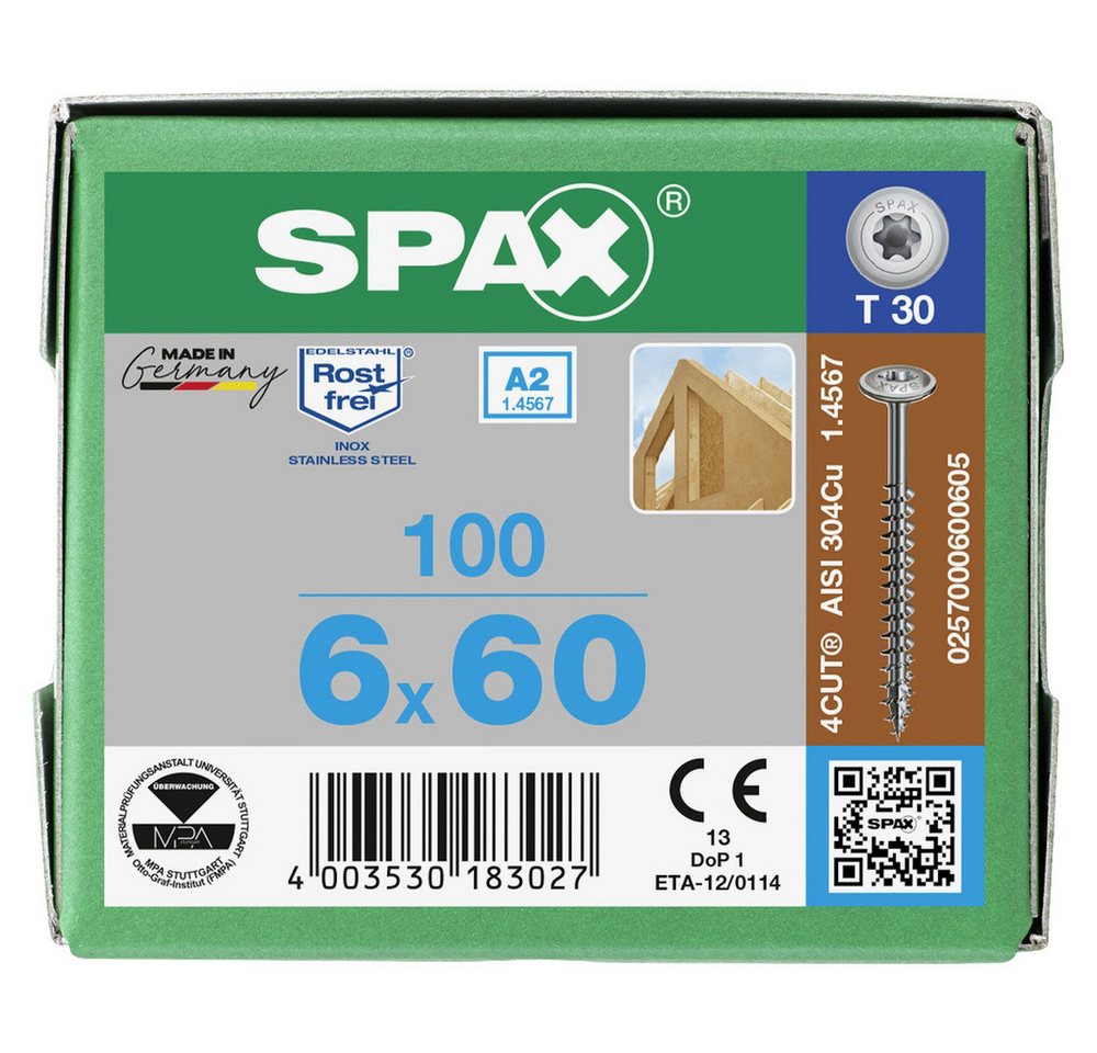 Thumbnail - SPAX Schraube SPAX 0257000600605 Holzschraube 6 mm 60 mm T-STAR plus Edelstahl A
