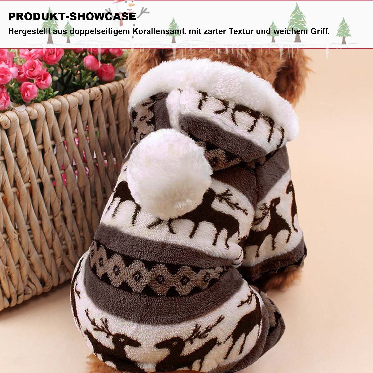 Refttenw Hundekleid Hundepullover mit Kapuze,gestrickter Rollkragen-Weihnachtspullover