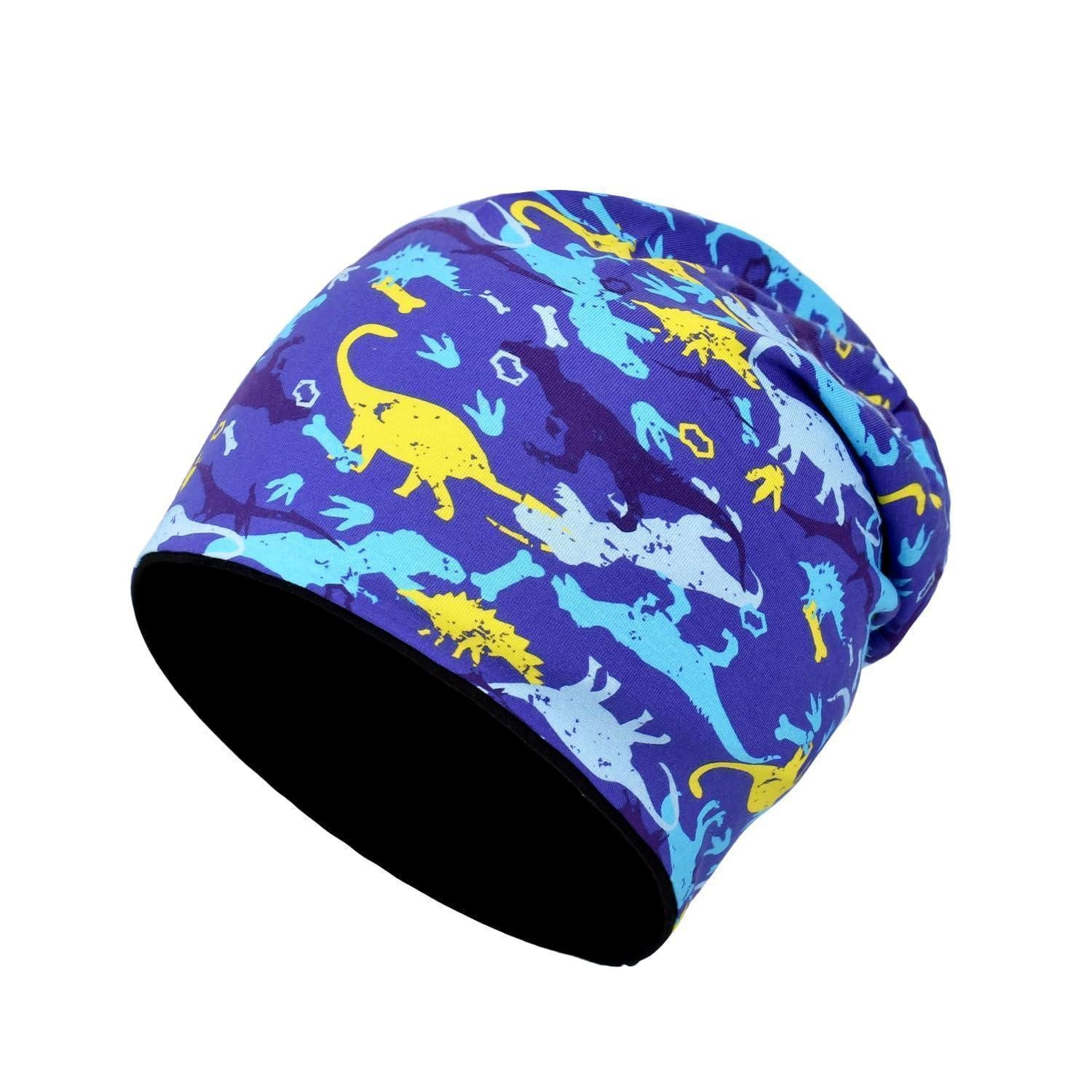 LuxusKollektion Beanie Kinder Beanie Baumwolle Dinosaurier Dunkelblau 3-8 Jahre (1-St)