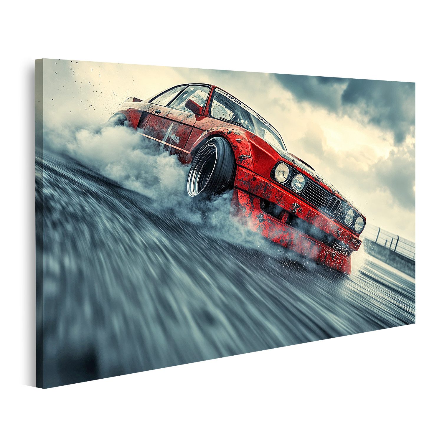 islandburner Leinwandbild, Roter Rennwagen im dynamischen Drift auf ...