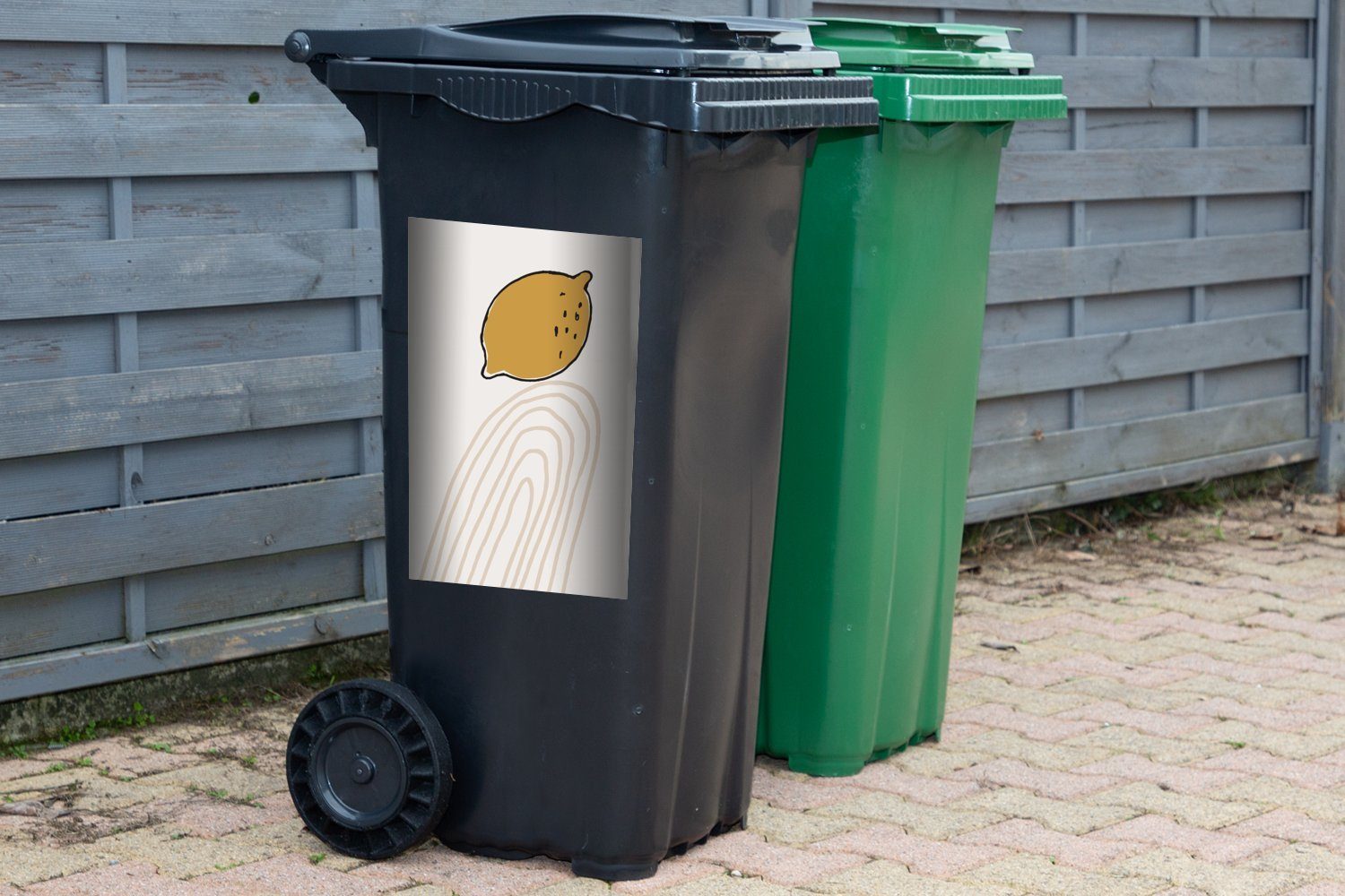 - MuchoWow Wandsticker Weiß St), Sticker, Container, - (1 Mülltonne, Gelb - Sommer Zitrone Mülleimer-aufkleber, Abfalbehälter