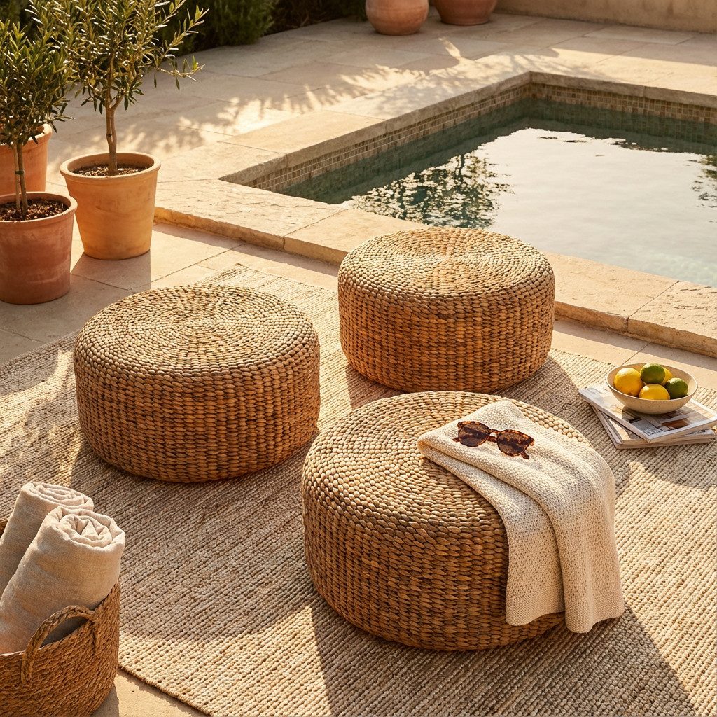 wohnfreuden Hocker Sitz-Pouf BRUNO 60 cm aus Wasserhyazinthe, 29195