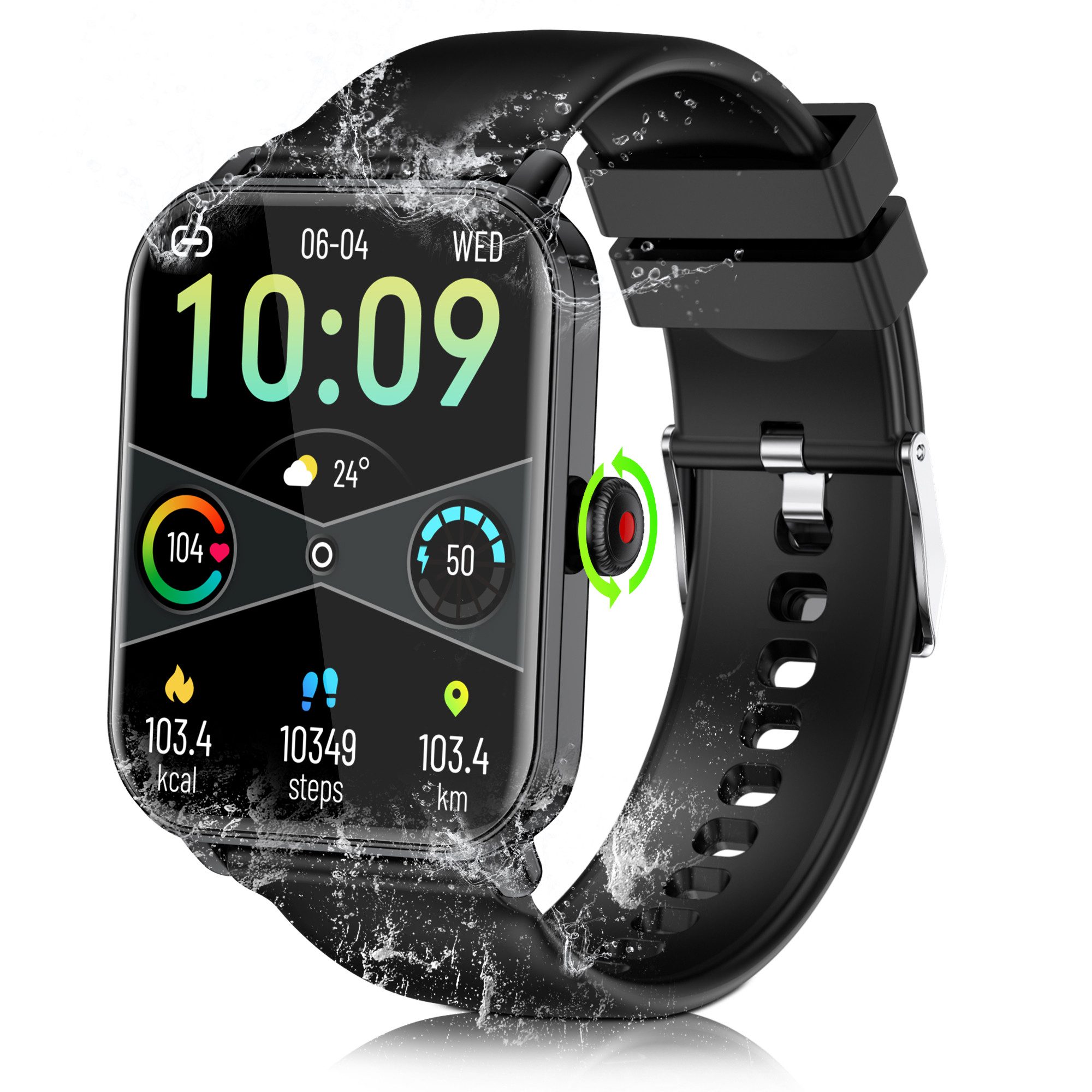 walkbee Smartwatch Fitness Tracker uhr für Damen Herren mit Telefonfunktion Smartwatch (Quadratischer 1,83''-Voll-Touch-Farbdisplay Zoll) mit drehbarer Knopf,einfache Bedienung,mit Blutdruck,Herzfrequenz,Blutsauerstoff, Schrittzähler, Atemtraining, Musiksteuerung und Fernfotografie usw., IP68 wasserdichte Sportuhr mit mehr als 100+Sportmodi, für Android IOS