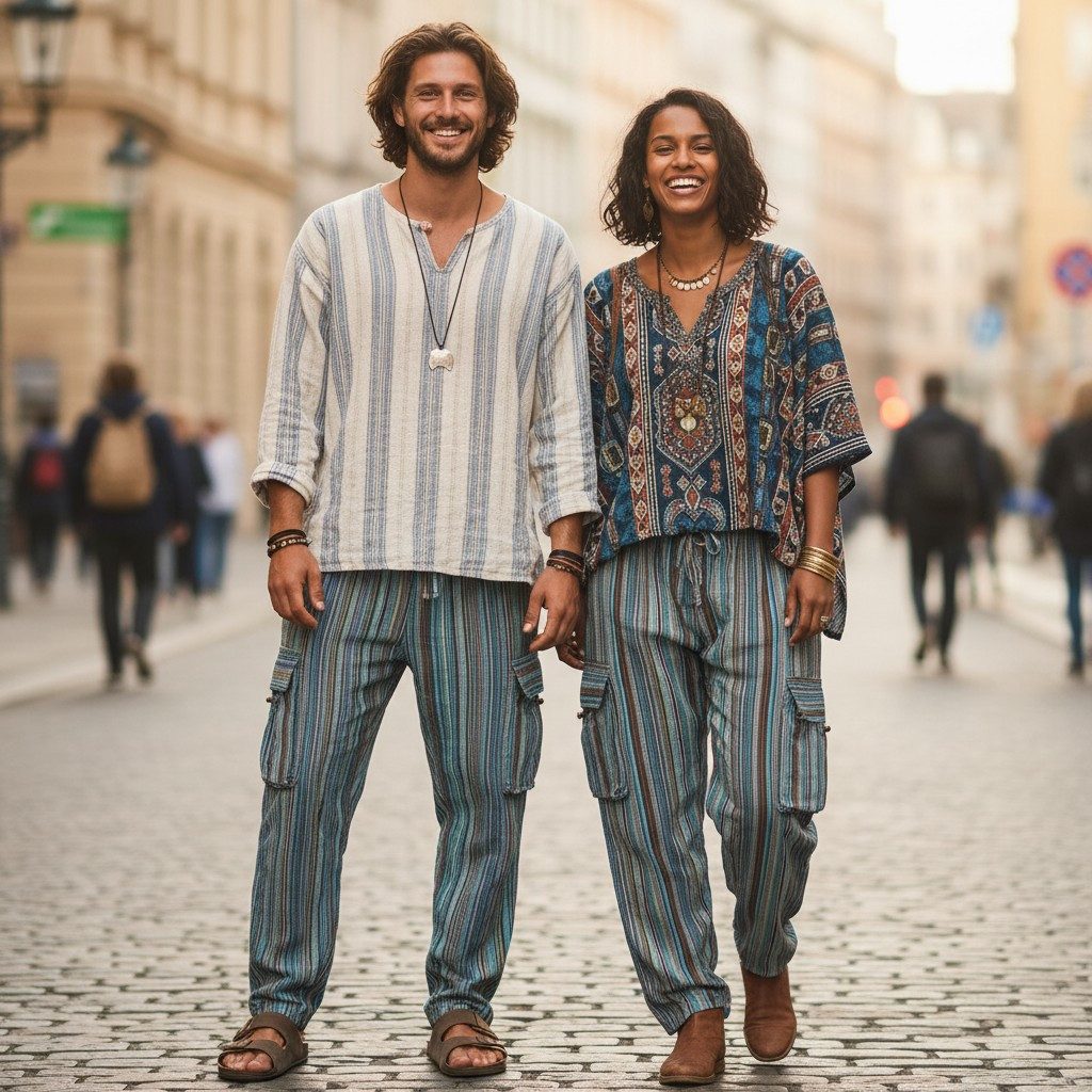 Guru-Shop Relaxhose Gestreifte Yogahose, Unisex Baumwoll-Goa-Hose -.. Retro, Ethno Style, alternative Bekleidung