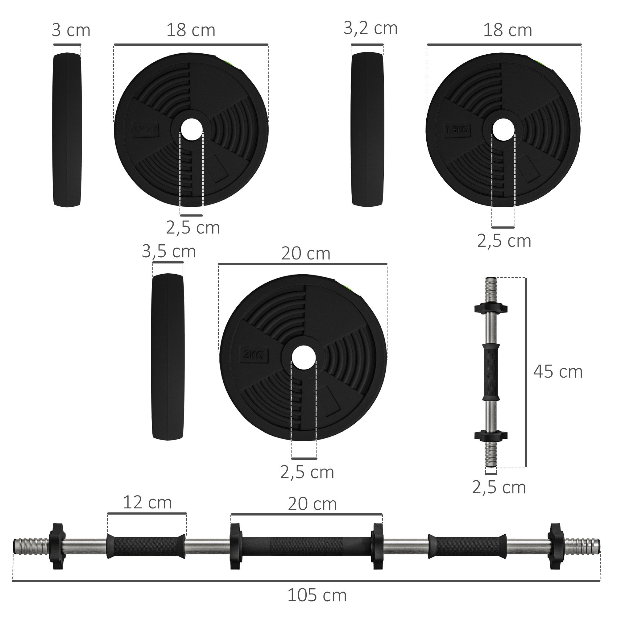 SPORTNOW Hantel-Set verstellbares Gewicht, (Dumbbell Set, 2-in-1 Hantel- und Langhantelset), für vielseitiges Training, Schwarz+Grün