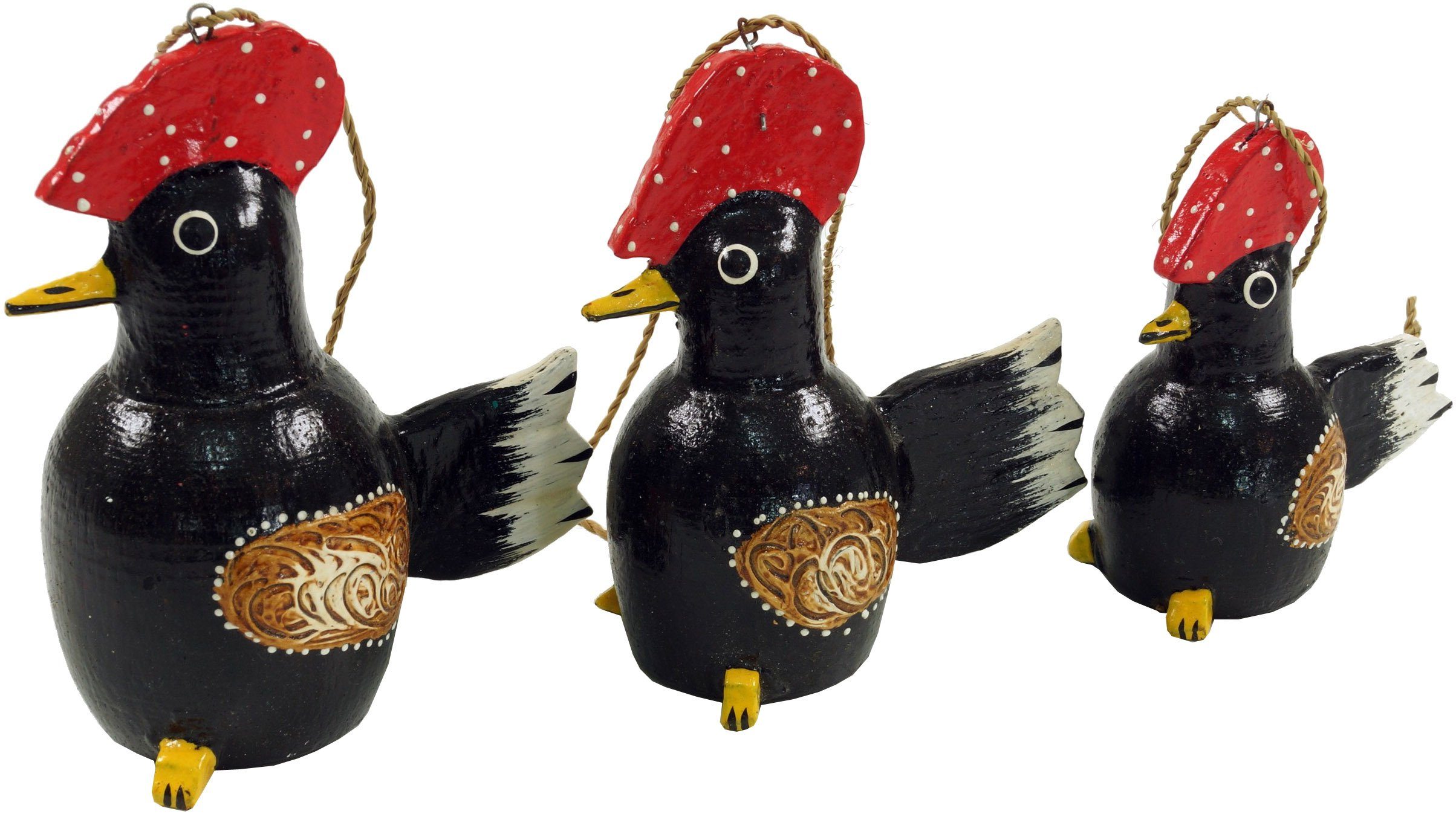 schwarz Holzfigur, Tierfigur.. Anhänger, Kleine Dekofigur Set Guru-Shop 3er