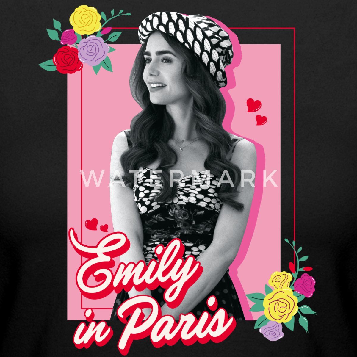 Spreadshirt T-Shirt Emily In Paris Emily Schwarz-Weiß Bild Mit Blumen Crop Top (1-tlg)