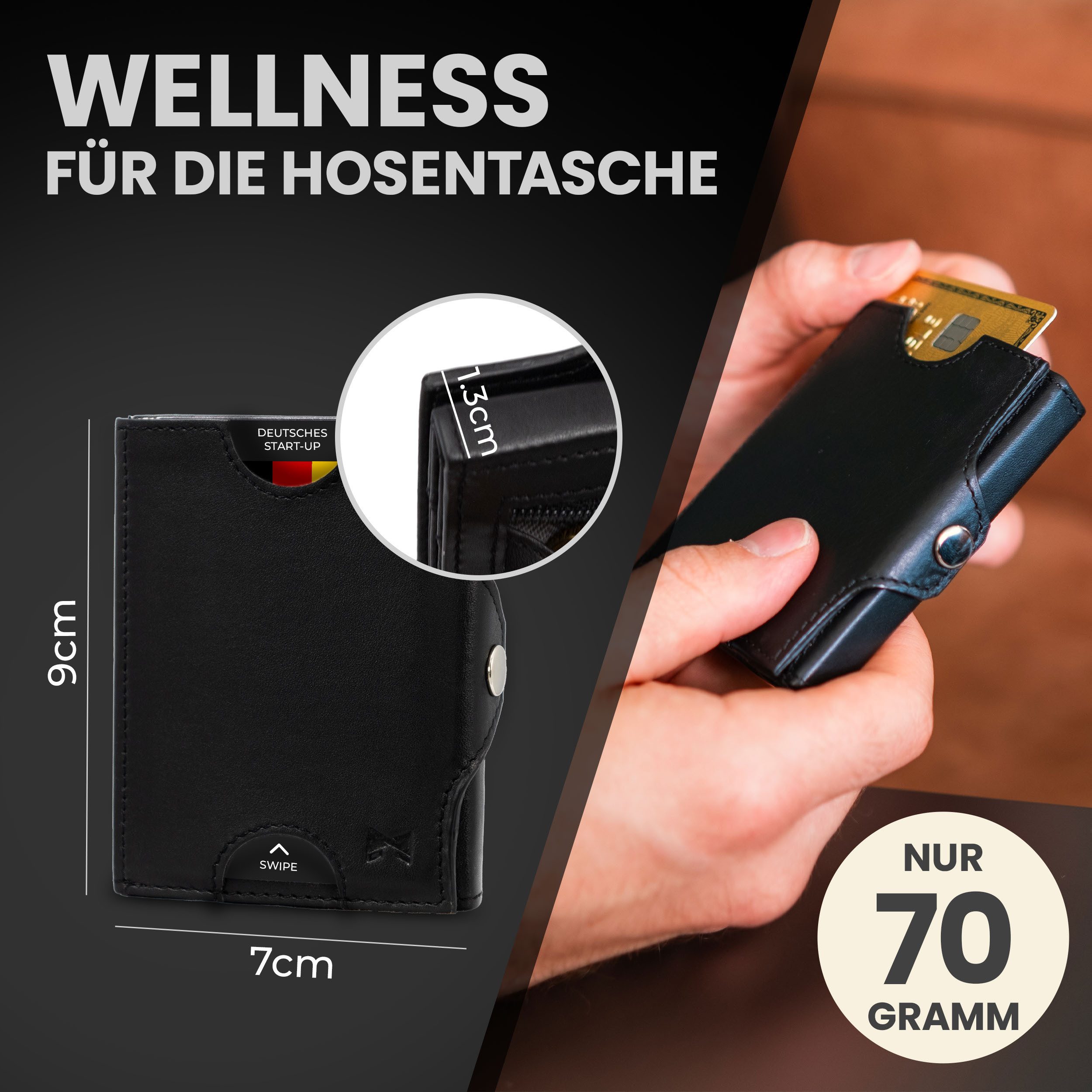 Gentlemen's Geldbörse Slim Wallet - Geldbeutel mit Münzfach und RFID Schutz, aus hochwertigem Echtleder mit Schein- & Münzfach