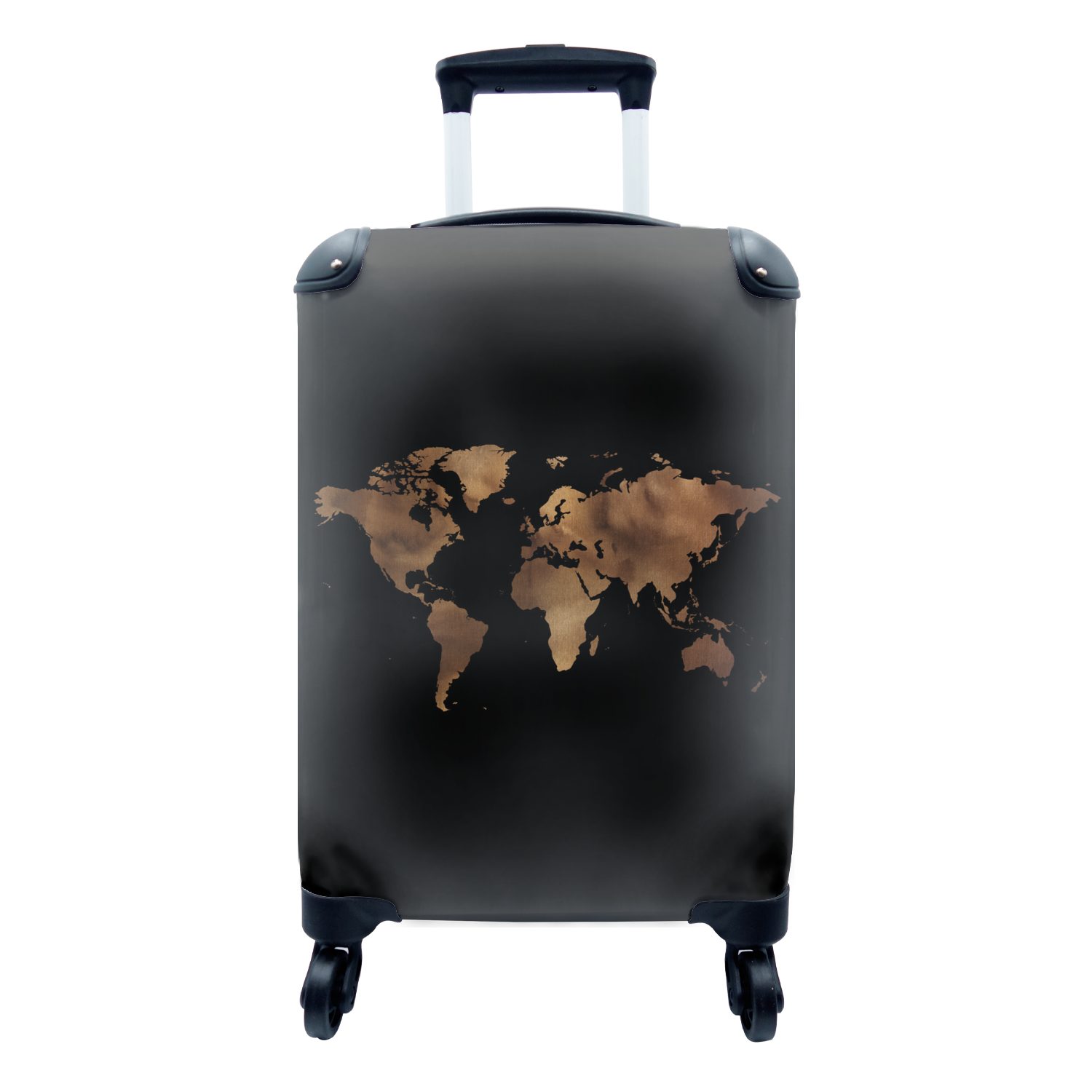 MuchoWow Handgepäckkoffer Weltkarte Schwarz, Bronze Trolley, Rollen, Handgepäck - für Reisetasche - 4 Ferien, mit Reisekoffer rollen