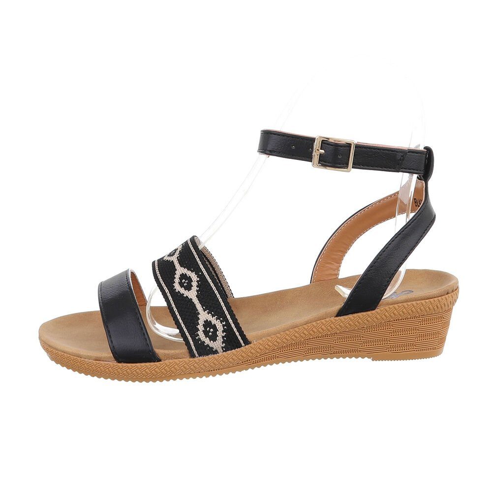 Freizeit Schwarz Keilabsatz/Wedge Ital-Design in Damen Keilsandaletten Riemchensandalette