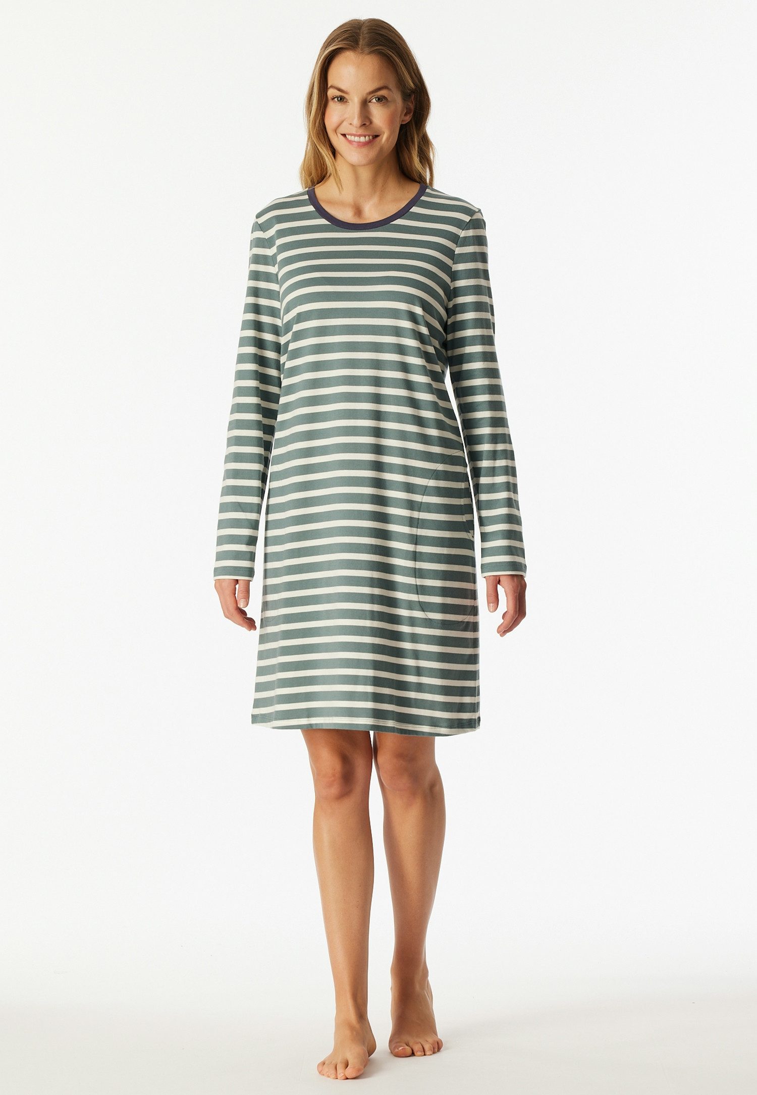 Schiesser Nachthemd Casual Essentials mit langen Ärmeln, seitlichen Taschen günstig online kaufen