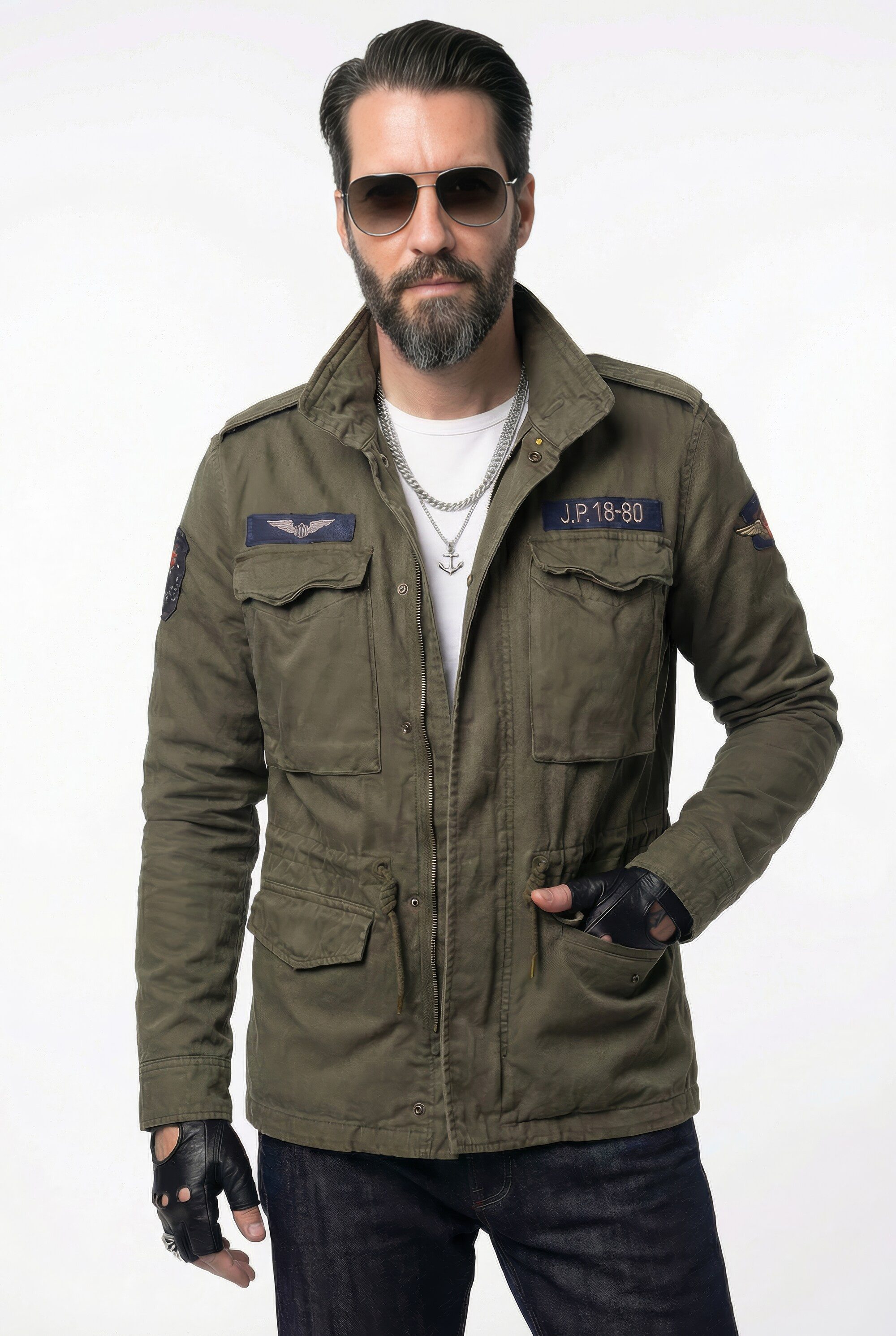 JP1880 Funktionsjacke Fieldjacket Baumwolljacke Badges Vintage Look