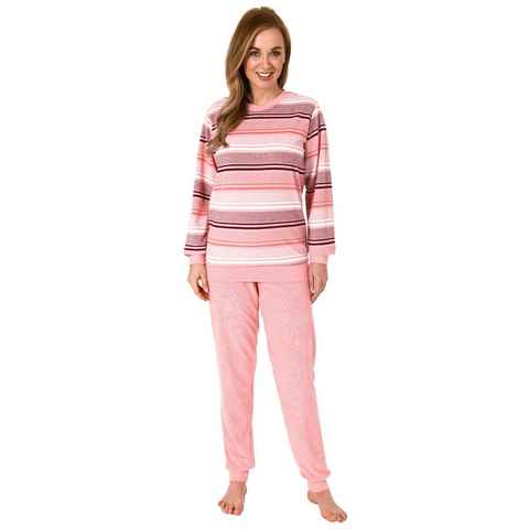 Normann Pyjama Damen Frottee Pyjama mit Bündchen in tollem Streifendesign