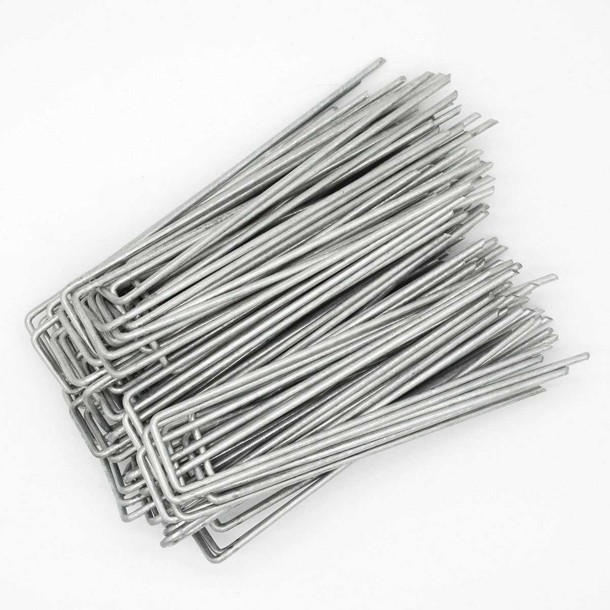 AMANKA Zelthering Set: 100 Erdanker 150 mm aus Stahl - Ø3,2 mm Bodenanker Verzinkt, Eckige U-Form - Heringe für Camping & Garten - Unkrautvlies Erdspieße