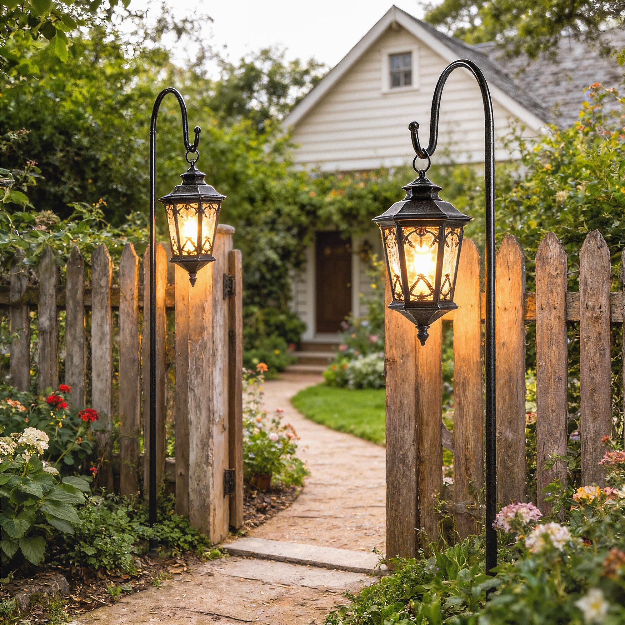 Outsunny Rankhilfe mit 5 Zinken, Haken Hirtenhaken, 2 St., Schäferhaken, für Vogelkäfige Solarleuchten Pflanzkörbe Schwarz