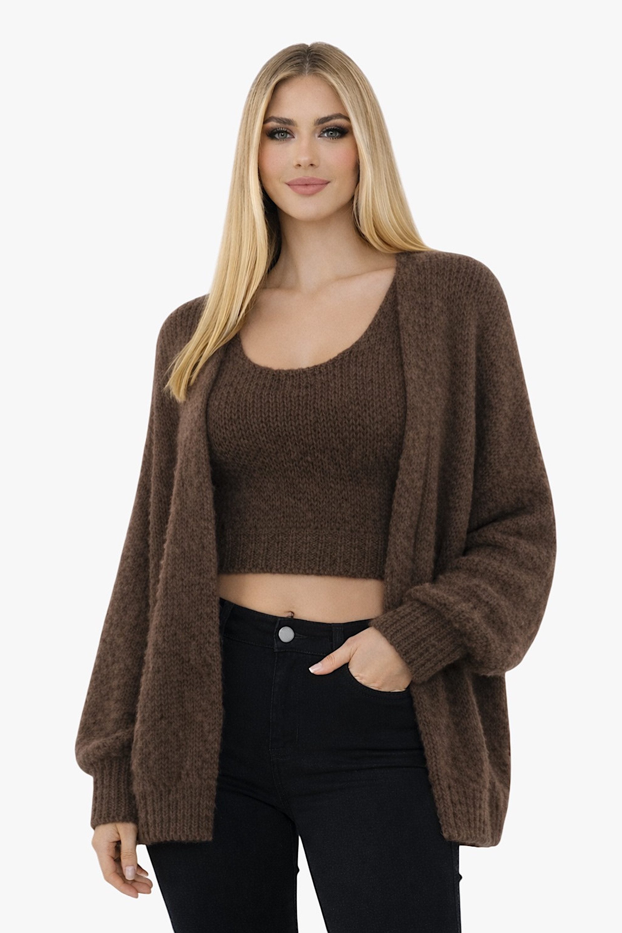 Worldclassca 2-in-1-Strickjacke WORLDCLASSCA Damen Cardigan Strickjacke + Strick Top 2 Tlg Fashion Neue Kollektion - Stilvolle und gemütliche Strickmode für Damen