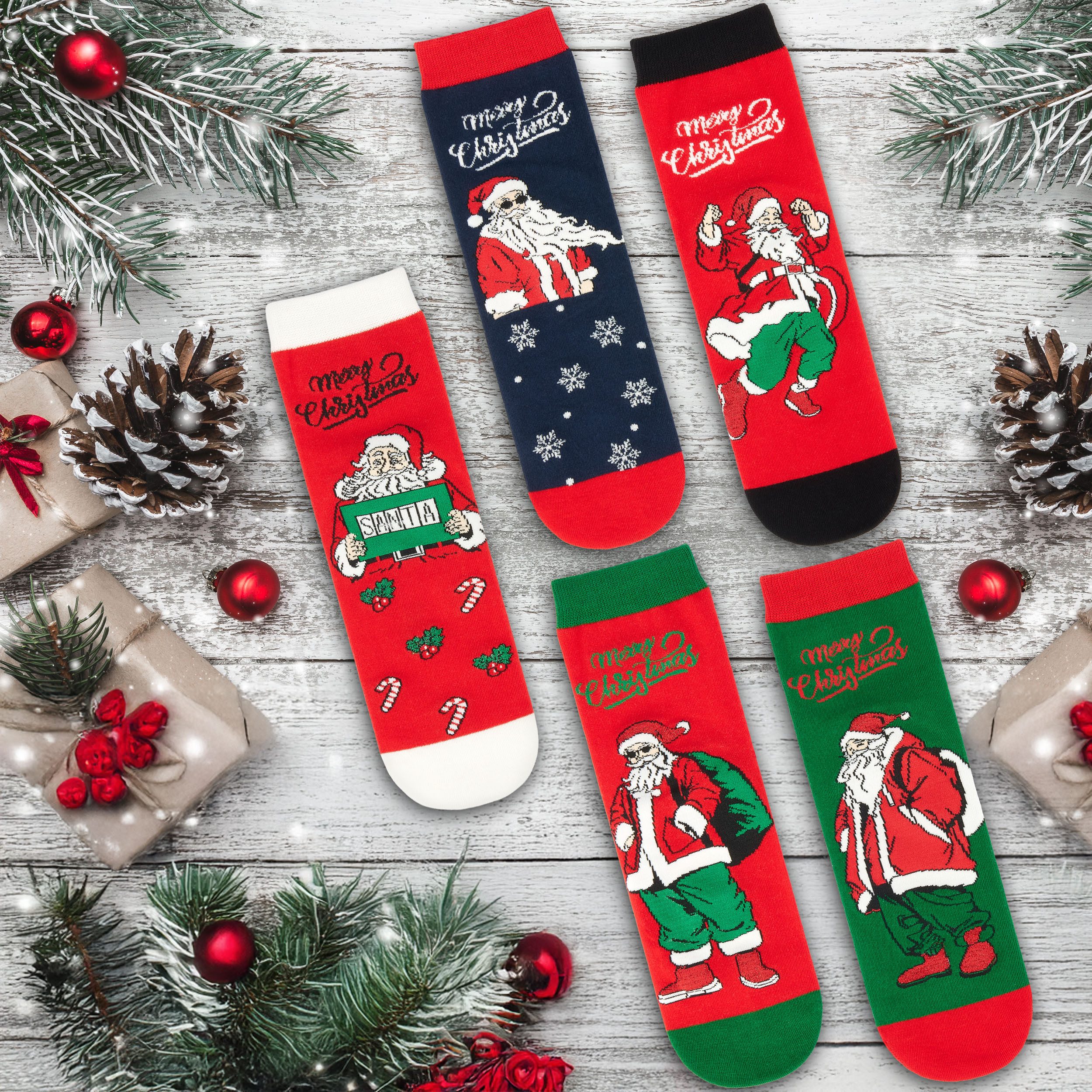 BRUBAKER Socken Herren Weihnachtssocken - Lustiger Weihnachtsmann (Bunte Ba günstig online kaufen