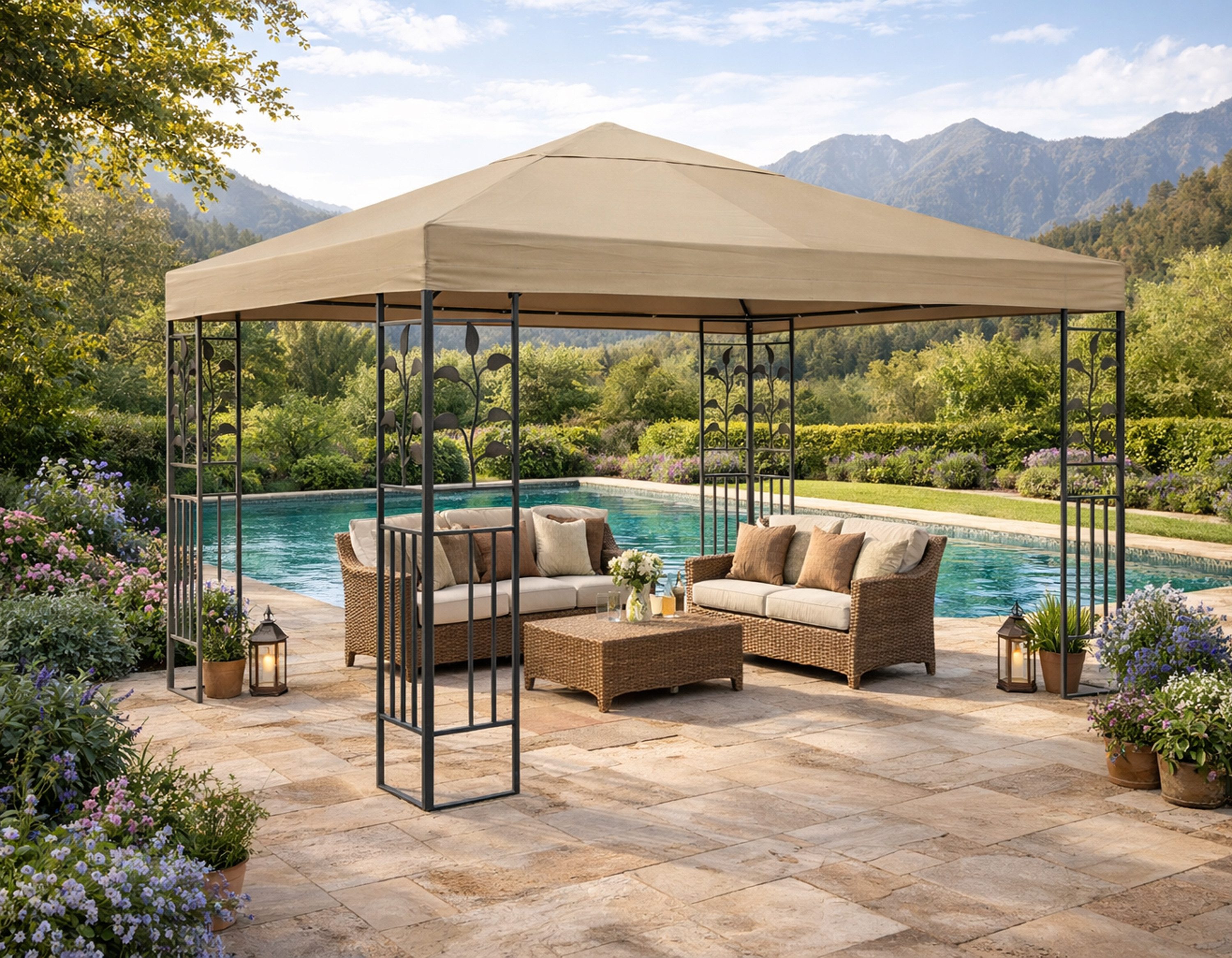 Quick Star Pavillon-Ersatzdach Ersatzdach Rank-Pavillon 3x3 / 3x4 m in vielen Farben, 260 g/m², 300 x 300 cm (Beige, 3 x 3 m), Mit Dachentlüftung