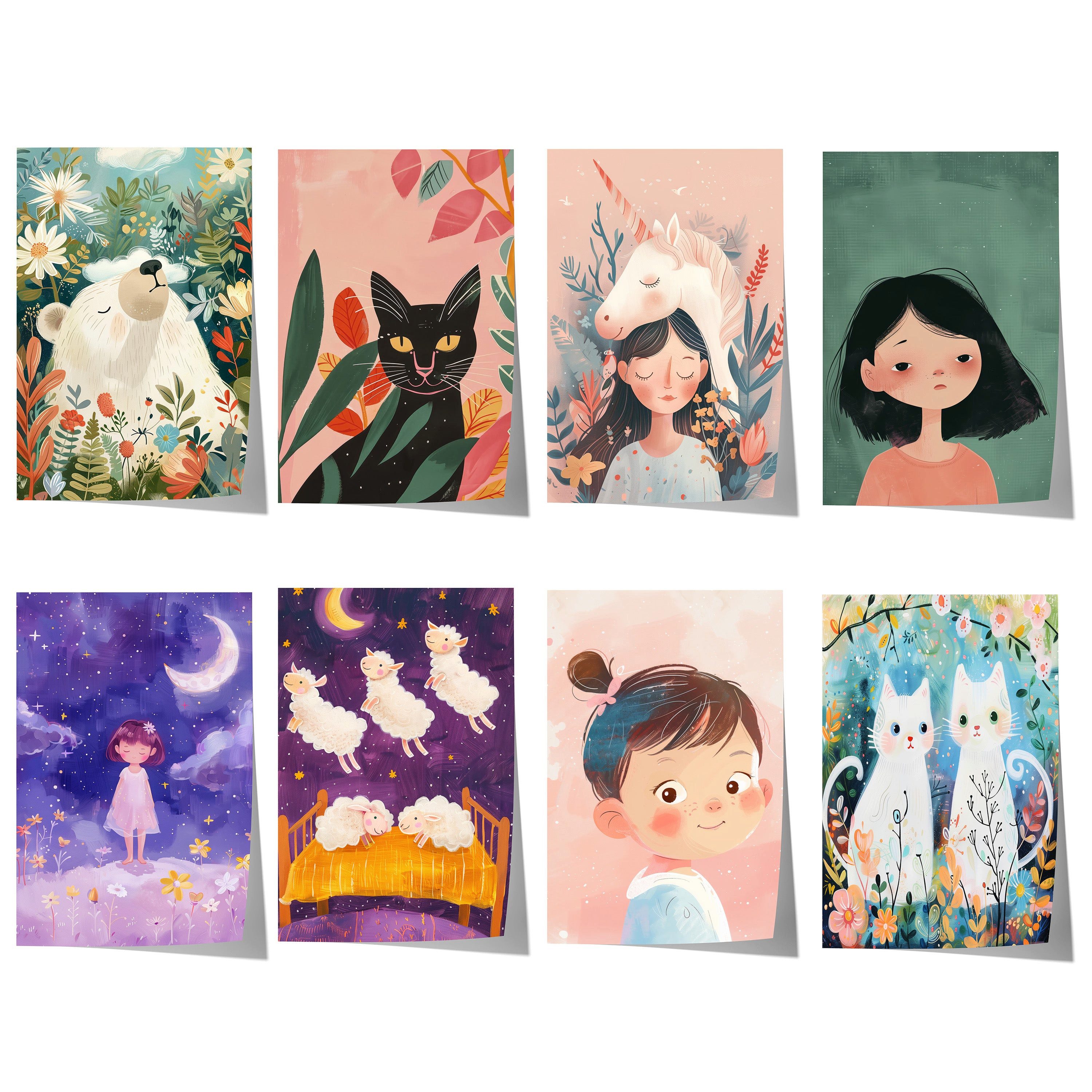 JUSTGOODMOOD Poster Mädchen Kinderzimmer Geschenkidee Märchenhafte llustration mit Einhorn, E (1 St)