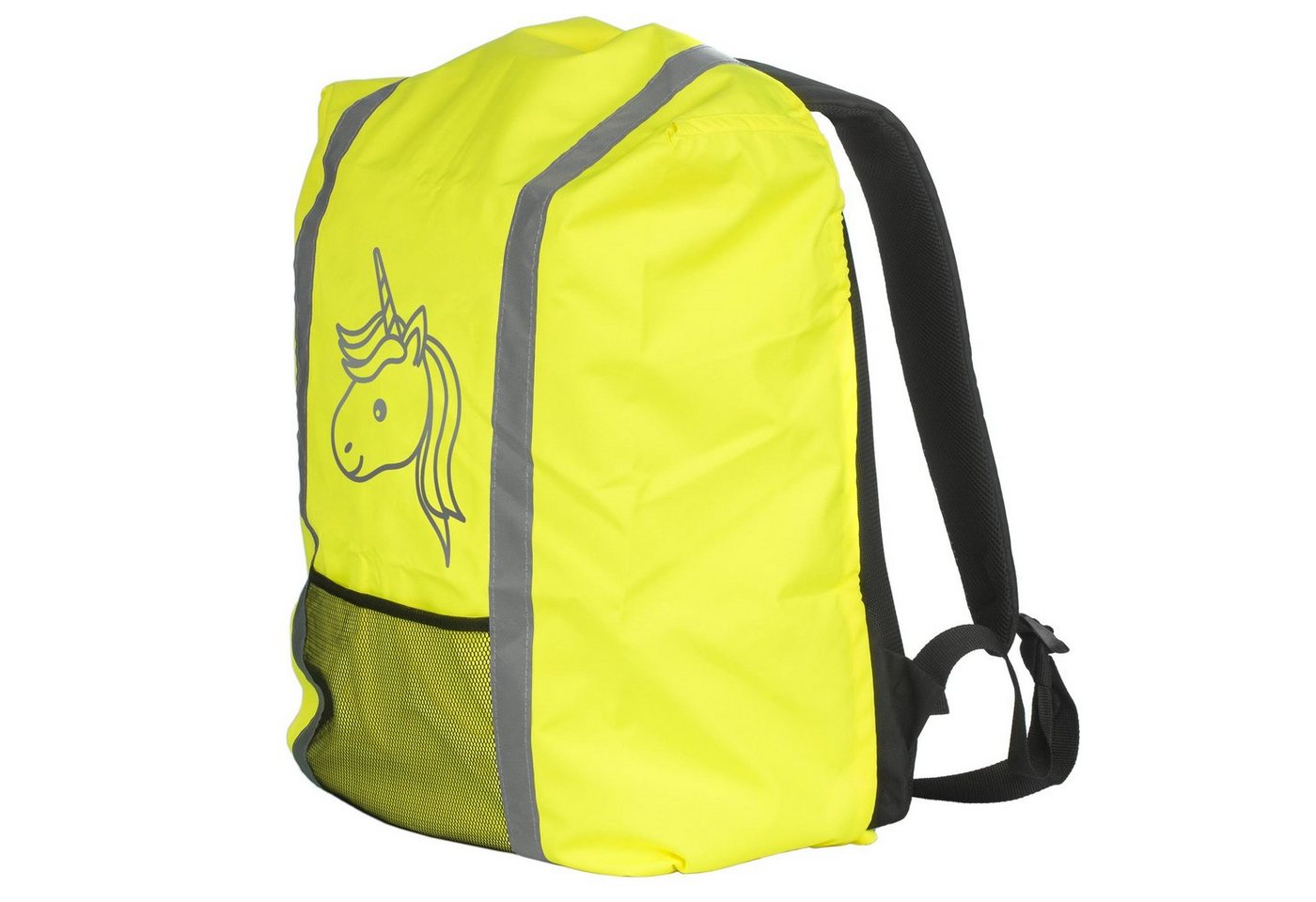EAZY CASE Rucksack-Regenschutz Reflektor-Überzug Schutzhülle Einhorn, Straßenverkehr Regenschutzhülle Reflektorstreifen Regenhülle Neon Gelb