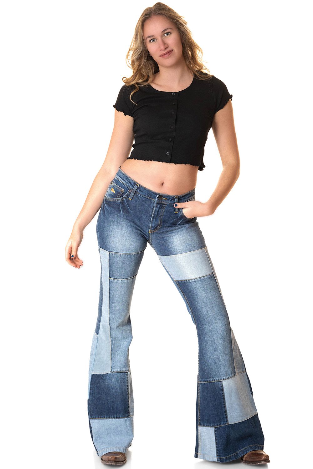 Comycom Schlagjeans Damen Patchwork STAR DEJA-VU
