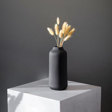 flature Tischvase Keramik Vase Schwarz mit Rillen - für Pampasgras und Blumen