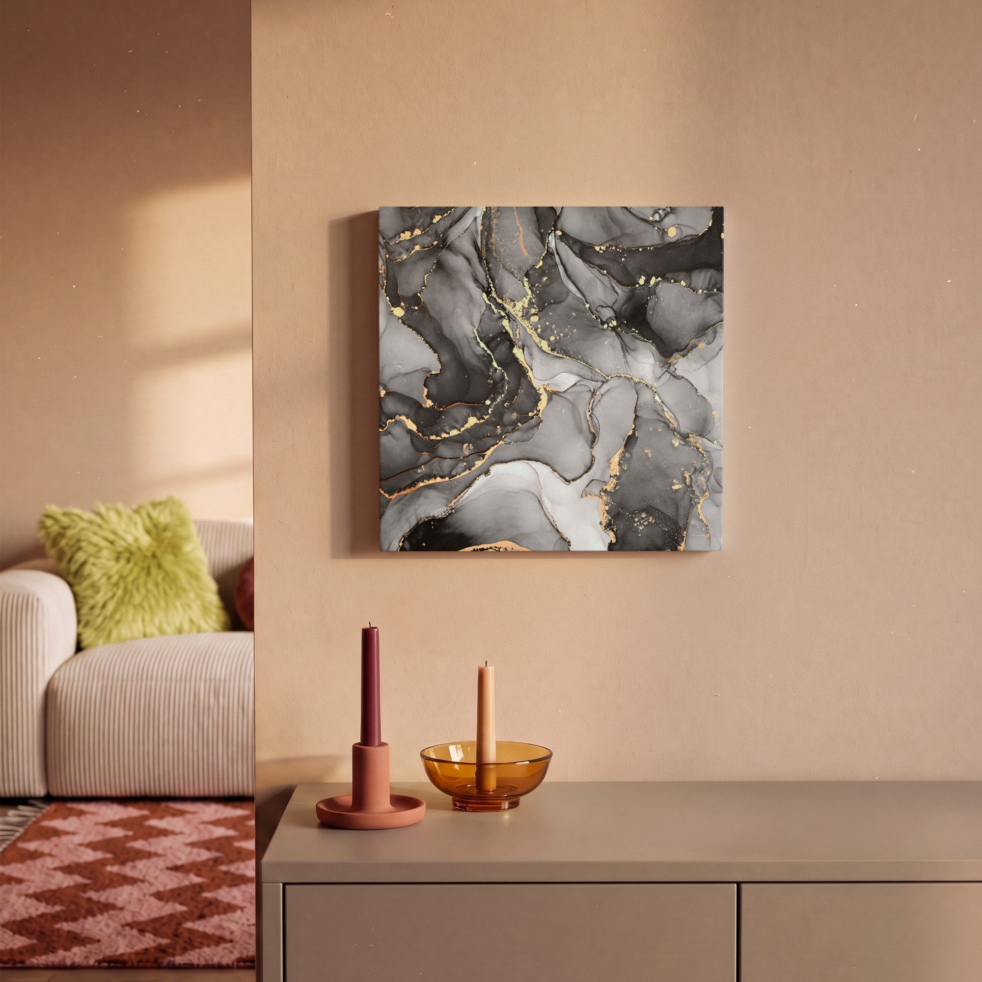 OneMillionCanvasses® Leinwandbild Marmor - Schwarz - Gold - Grau, Fotodruck (1 St), Leinwand Bilder Klein, Wand Dekoration Aesthetic 30x20 cm – Bild 2 von 5