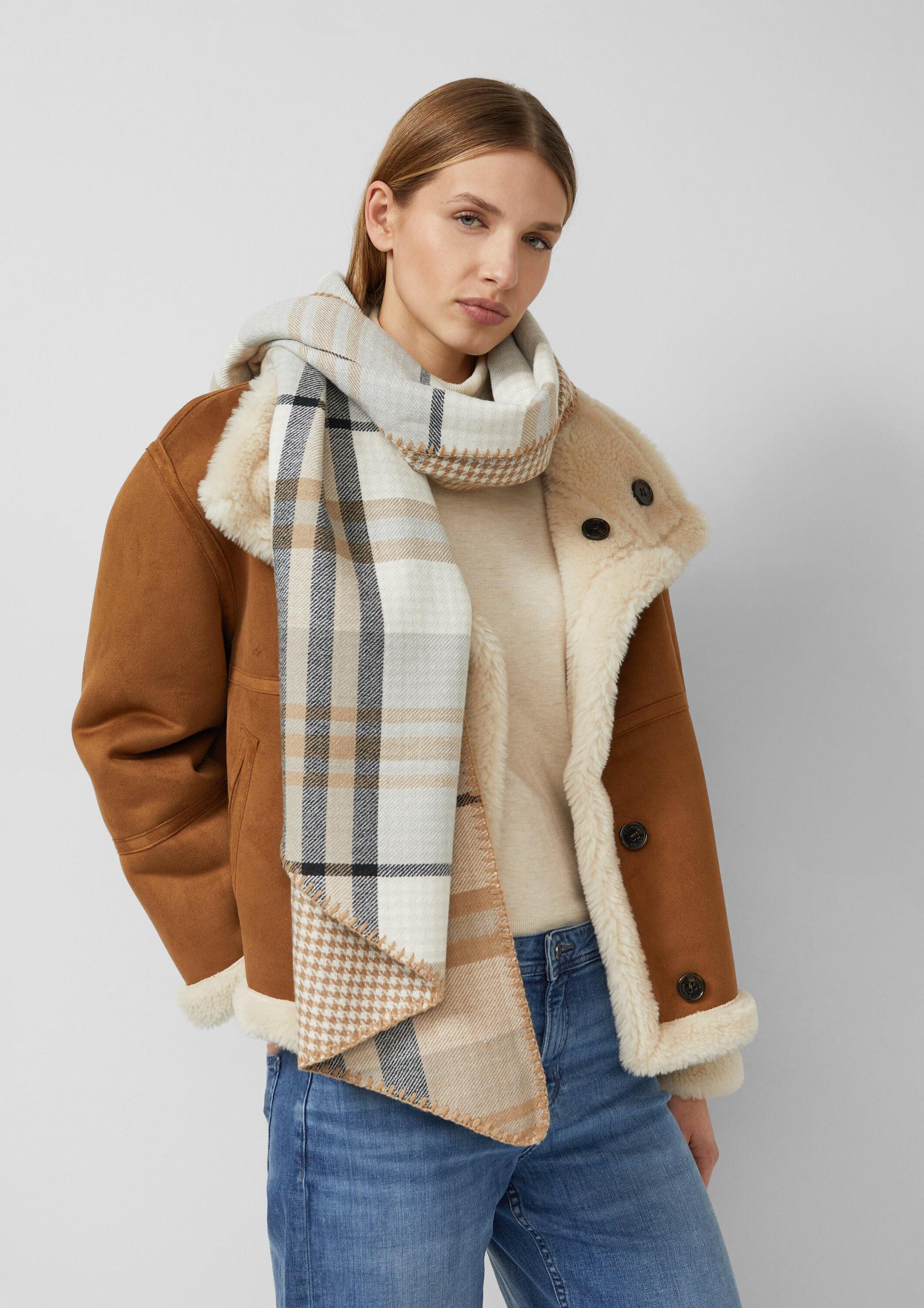 s.Oliver Schal Tuch, Geschrägter Wendeschal mit Karo- und Hahnentritt-Muste günstig online kaufen