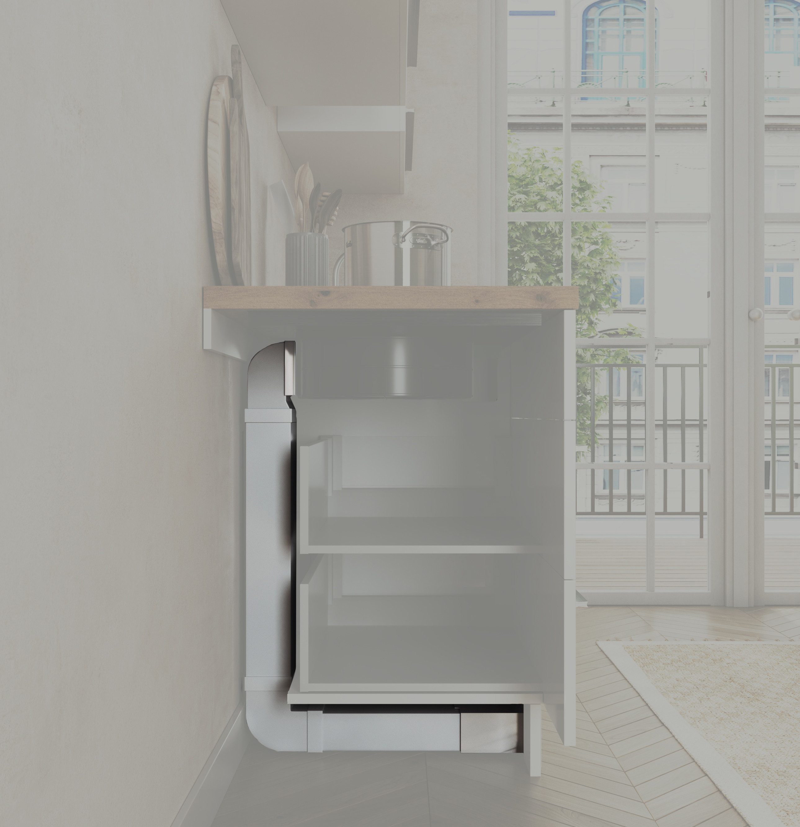 RESPEKTA Montagezubehör Dunstabzugshaube Downdraft Schachtsystem für Kochfeldhaube Calima, Einfache Steckmontage; Extrem flache Kanäle; Gezielte Luftableitung