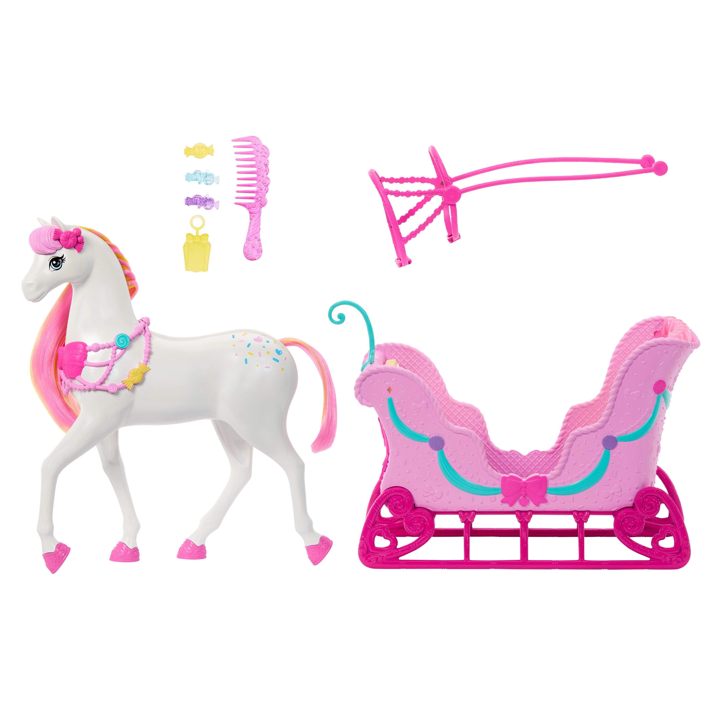 Barbie Puppen Fahrzeug Barbie in Der Nussknacker, Pferd und Schlitten, Pferd mit duftender Mähne
