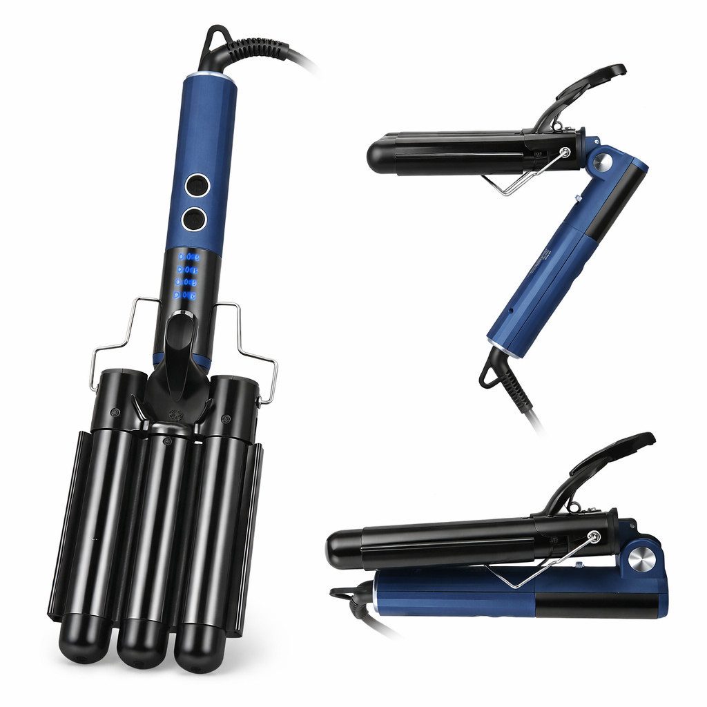 CkeyiN Lockenstab 4-stufige Temperaturregelung,Faltbar Crimpers für Reisen, 25mm Keramik Lockenstab,Schnelle Heizung, mit LCD-Temperaturanzeige Große,Welle für Lange/kurze Haare