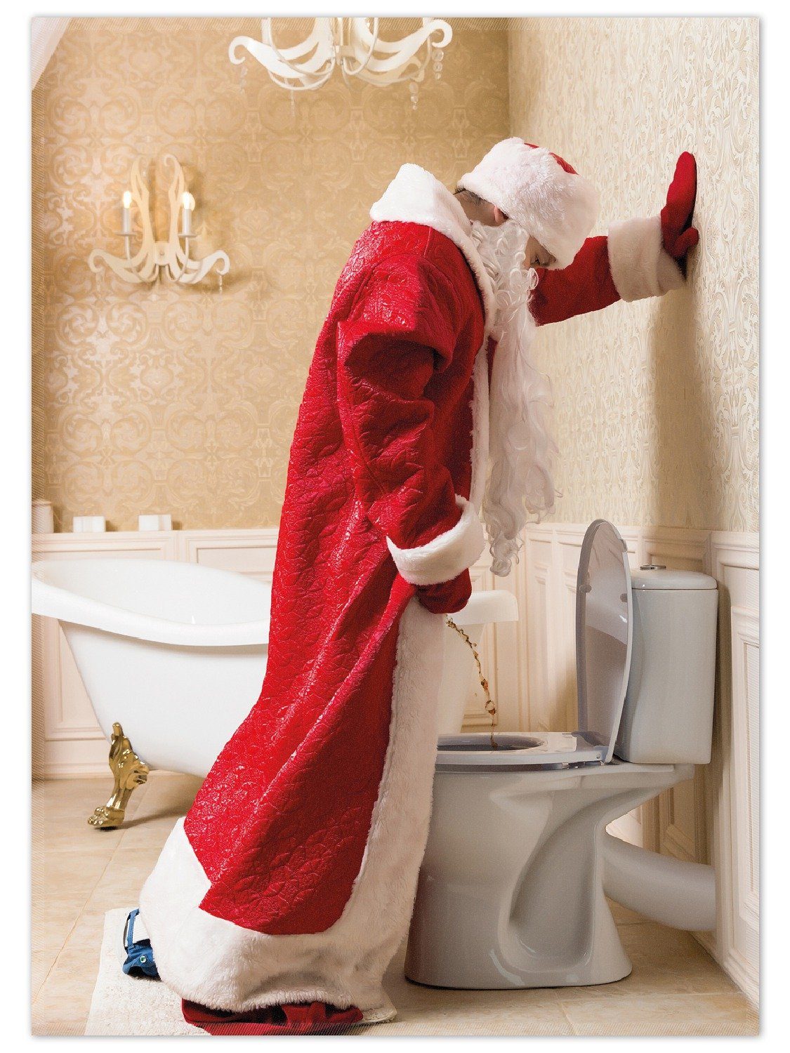 Wallario Teppich Weihnachtsmann macht Pause und pinkelt auf edler Toilette, rechteckig, rutschfest