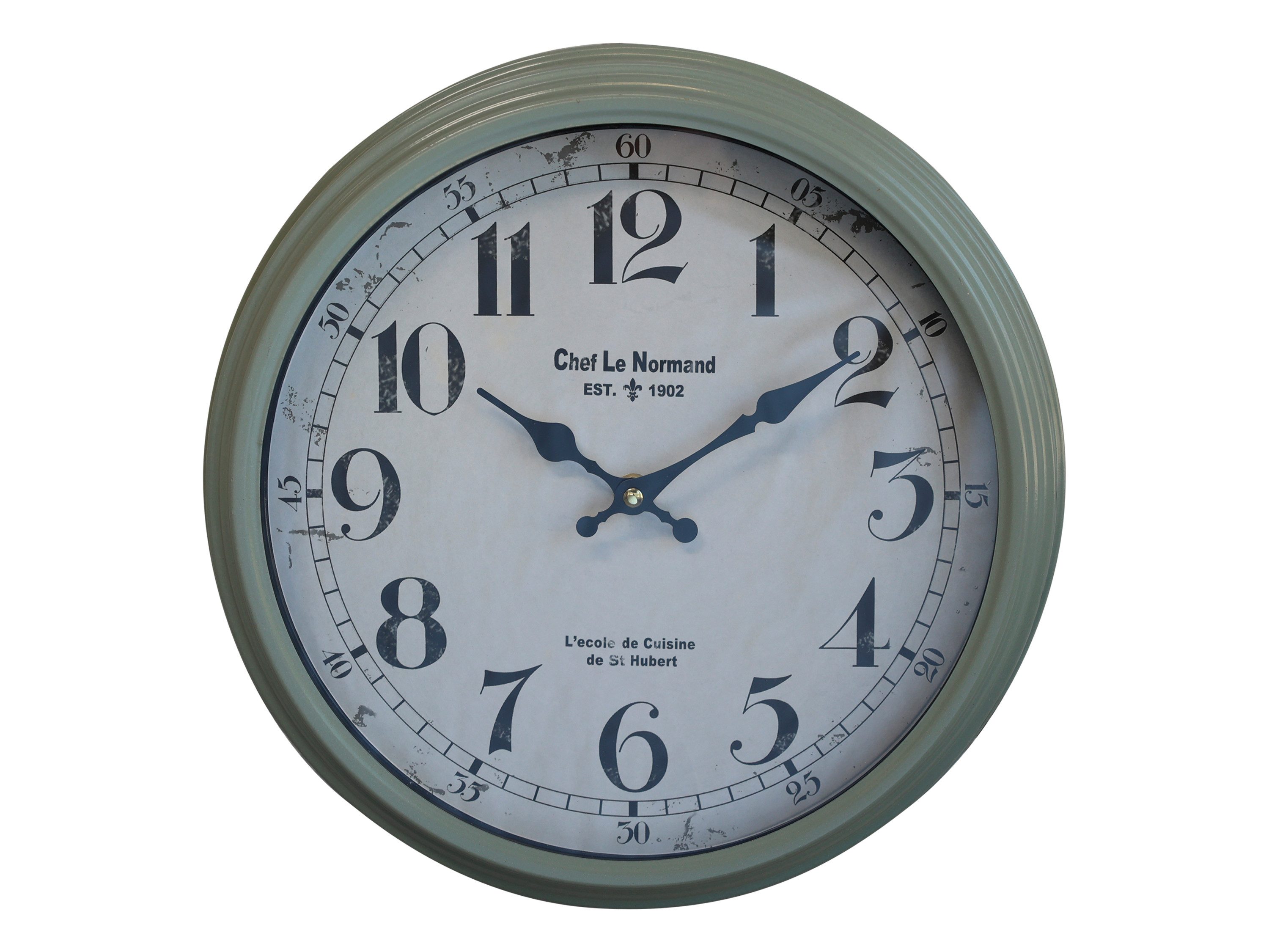 Chic Antique Wanduhr Wanduhr Chef Le Normand Antik Verte Ø31cm Glas Metall (Patinierter Eisenrahmen und nostalgischem Zifferblatt)