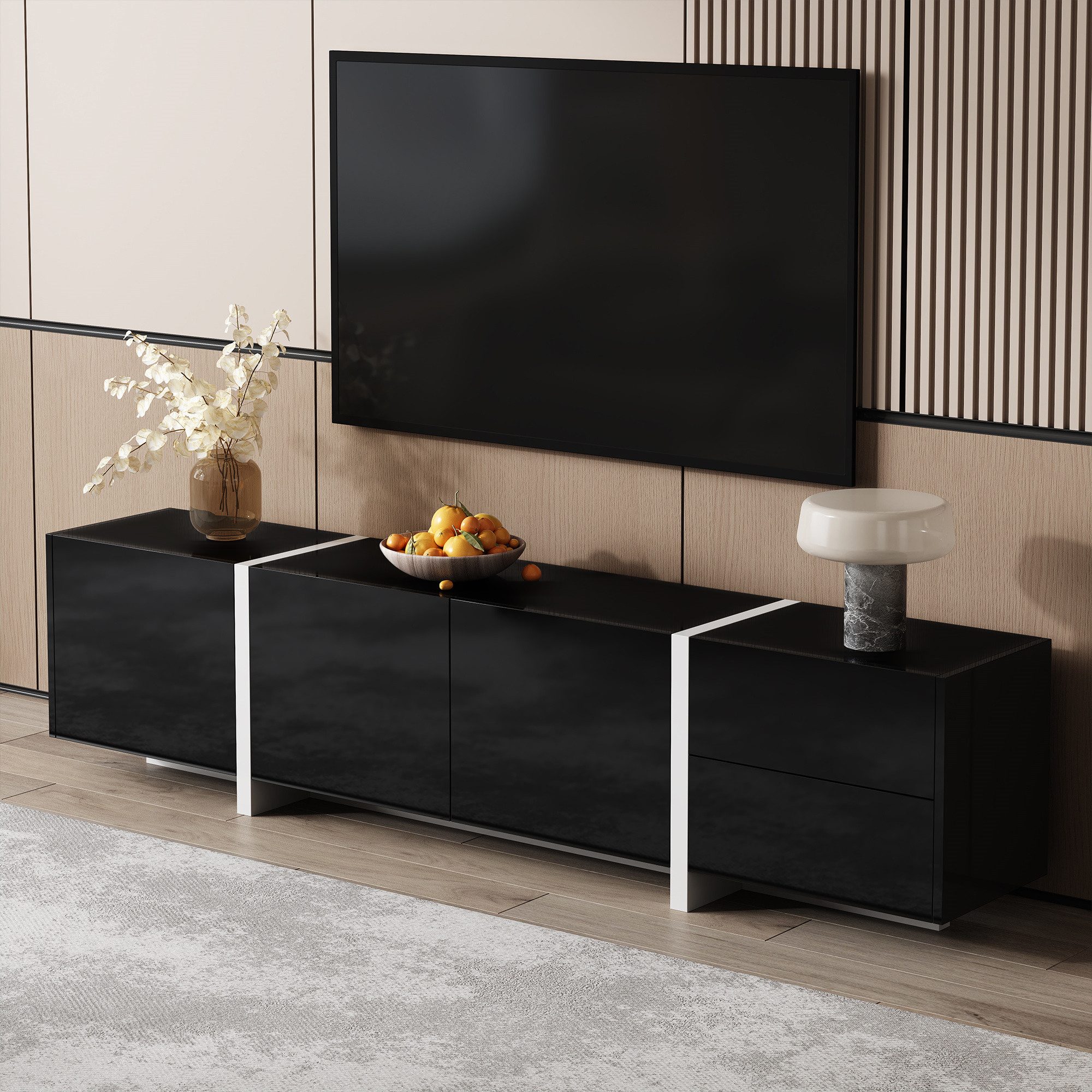 Odikalo TV-Schrank TV-Ständer TV-Bank Lowboard Fernsehschrank Schubladen Schwarz Weiß