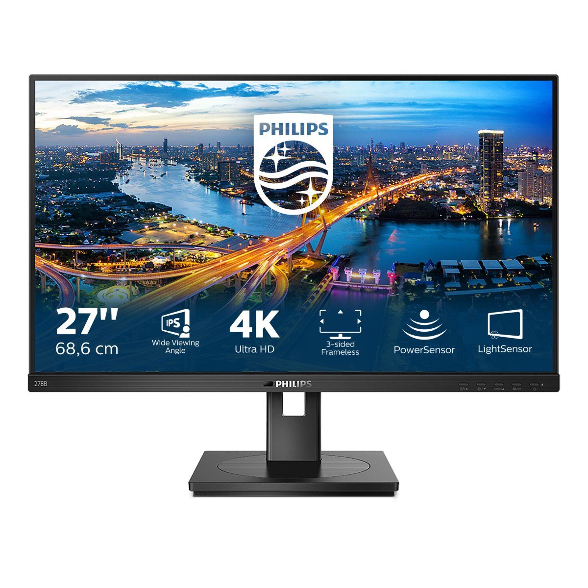 Philips 278B1 68.58CM 27IN IPS TFT-Monitor (3840 x 2160 px, 4K Ultra HD, 4 ms Reaktionszeit, 60 Hz, IPS, Lautsprecher, HDCP, Kopfhörerbuchse, Pivot, Höhenverstellbar)