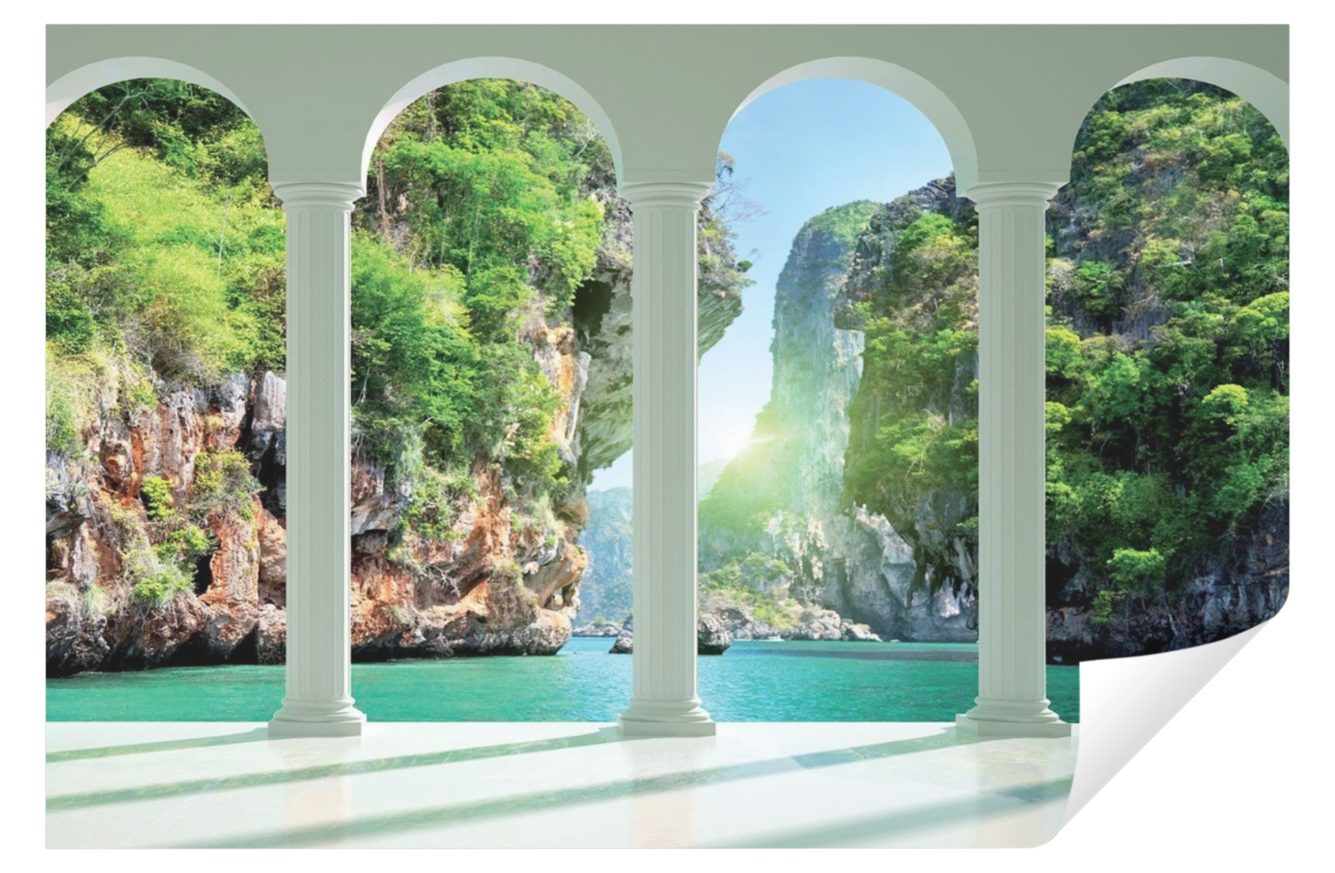 Fototapete 3D EFFEKT Terrasse Wasserfall Vlies Tapete Wohnzimmer Schlafzimmer