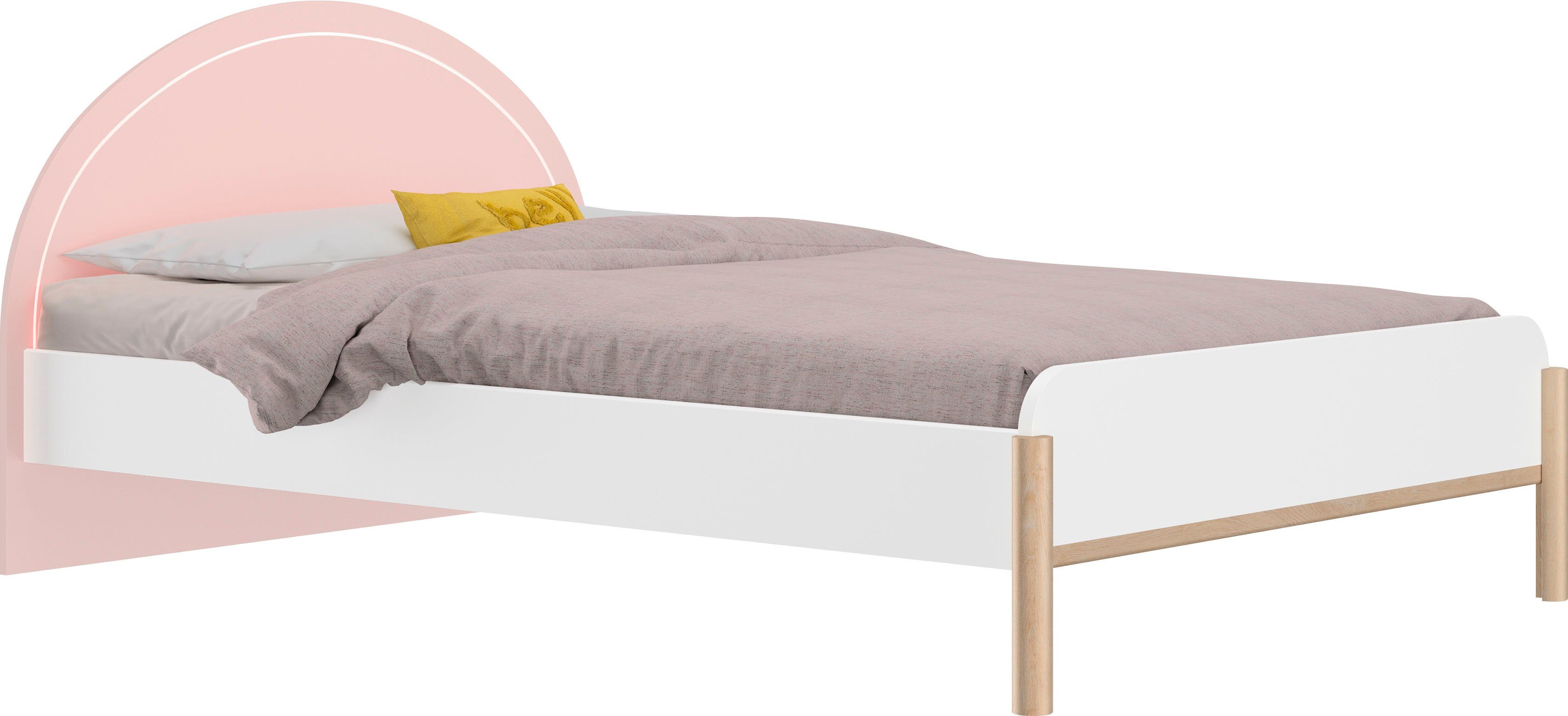 Gami Jugendbett Einzelbett, Kinderbett, mit LED-Beleuchtung am Kopfteil, 90x200 cm, Elegantes Design für eine sanfte und feminine Atmosphäre.