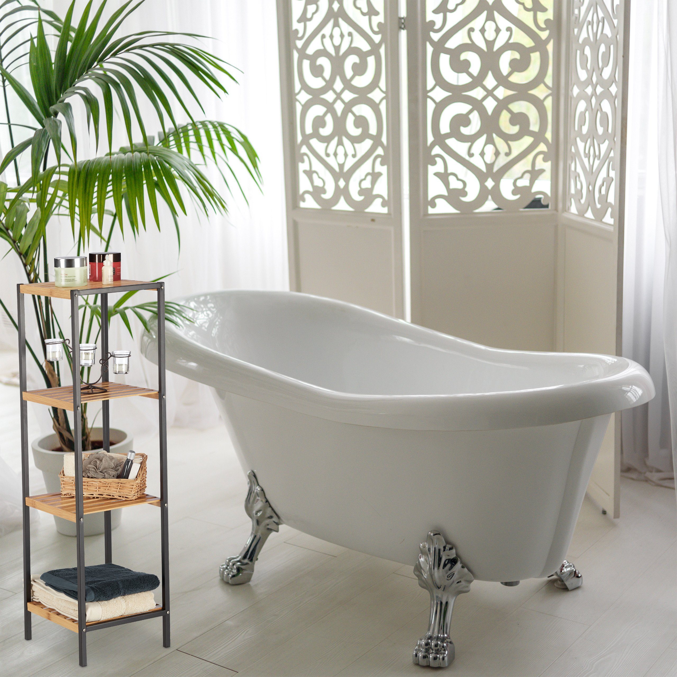 relaxdays Standregal Quadratisches Regal Bambus und Stahl, 4 günstig online kaufen