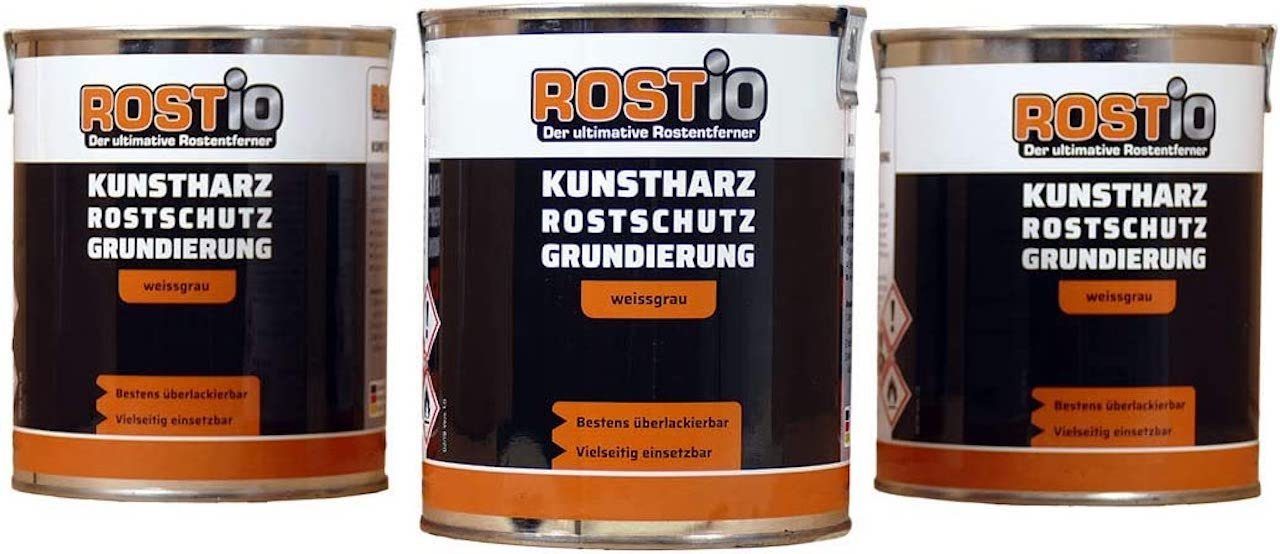 Rostio Rostschutzgrundierung Rostio Rostschutzfarbe Kunstharz Rostschutz weissgrau, 3-tlg.