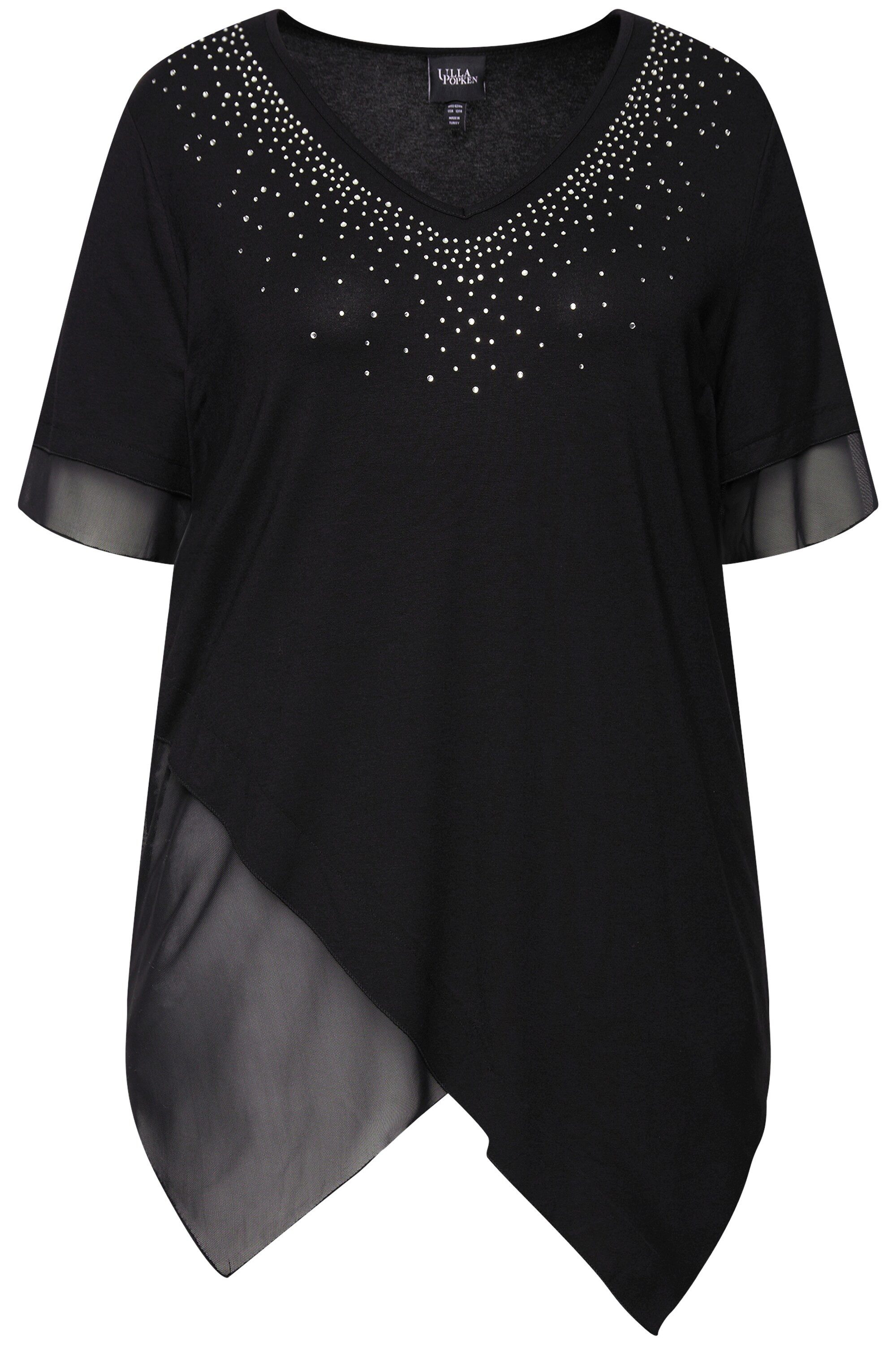 Ulla Popken Druckbluse Bluse Layering-Look Mesh/Jersey Zipfelsaum günstig online kaufen