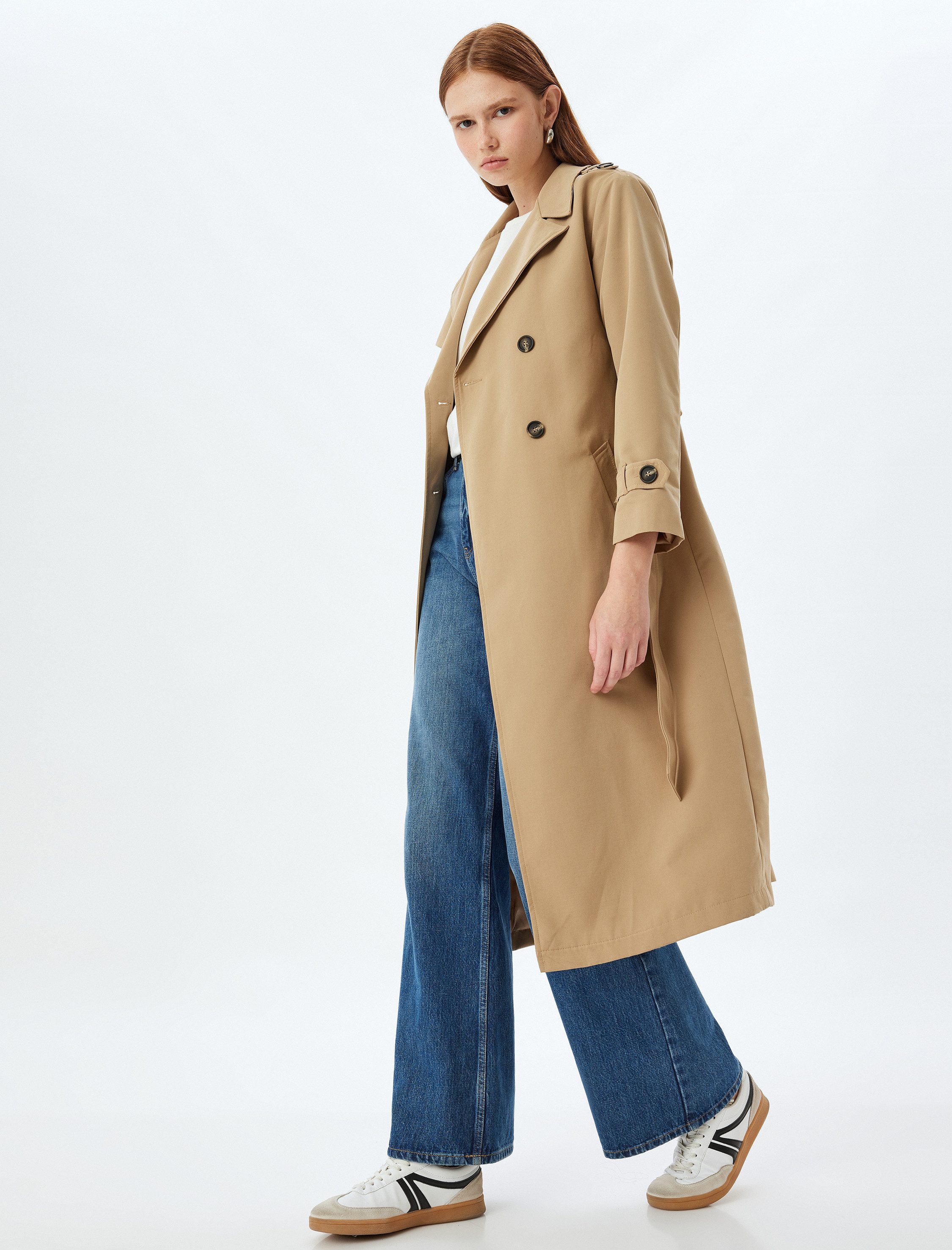 Koton Trenchcoat Koton Zweireihiger Gabardine-Trenchcoat