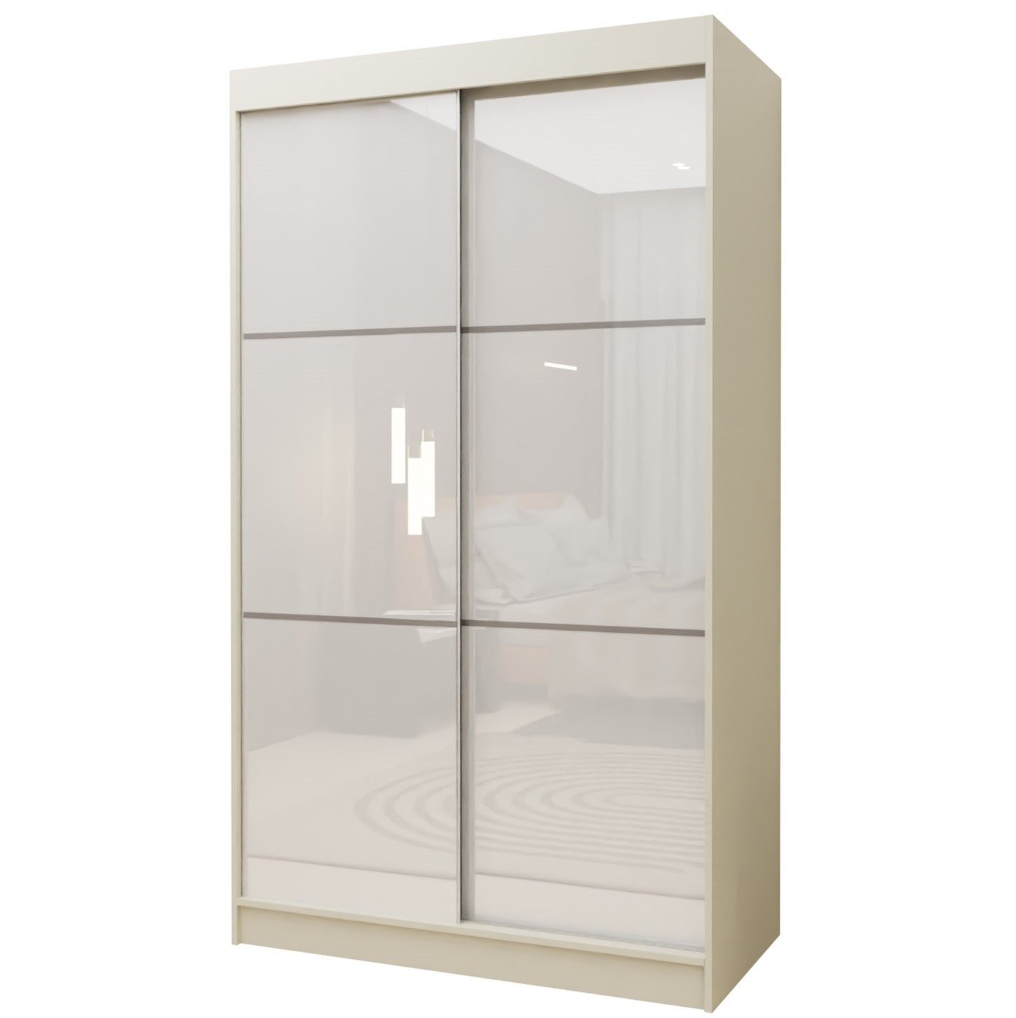 Masseno Schwebetürenschrank VITALE 120 cm Kleiderschrank 2 Türen Schlafzimmerschrank Weiß