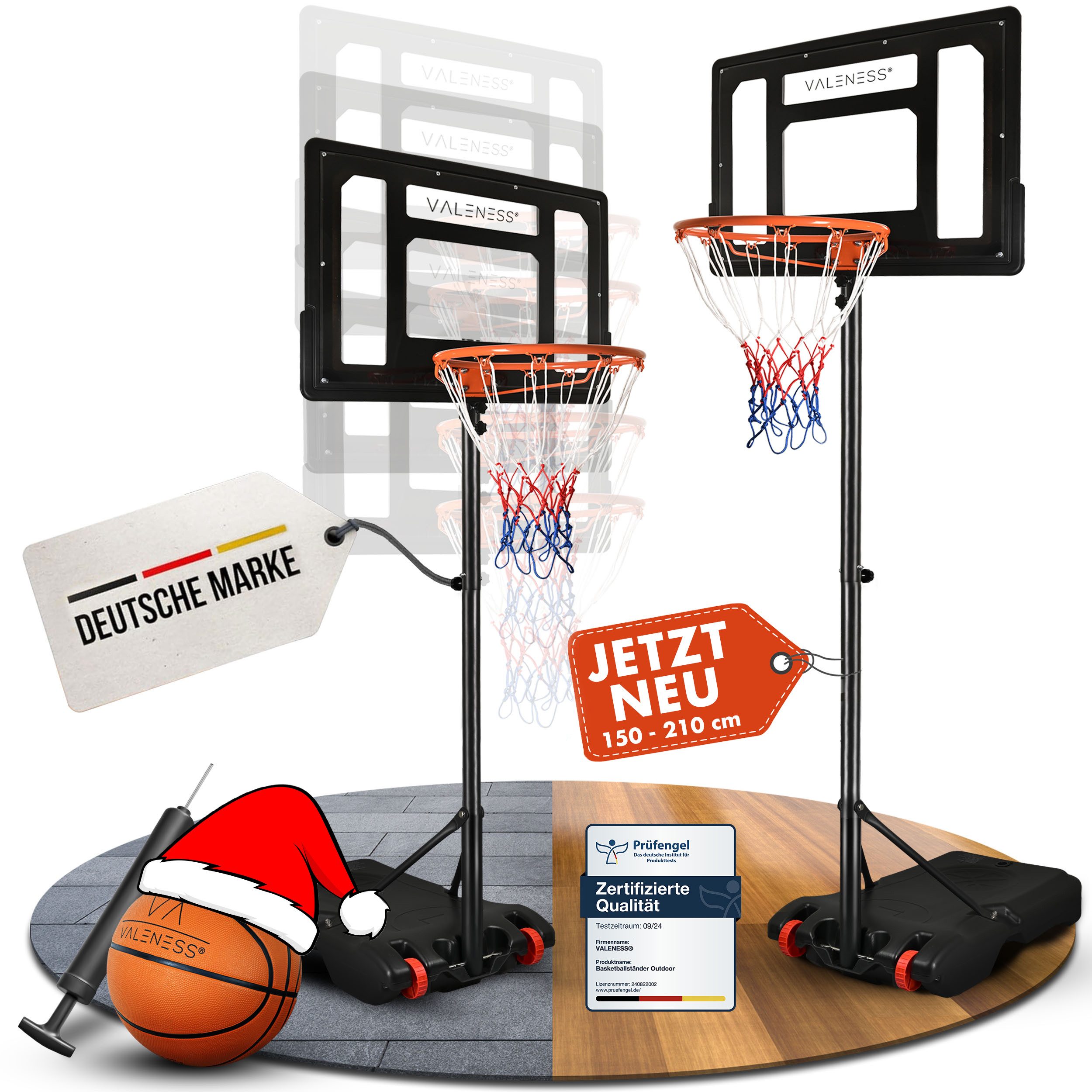 Basketballkorb VALENESS® Basketballständer Outdoor - verstellbar [135 bis 305 cm]