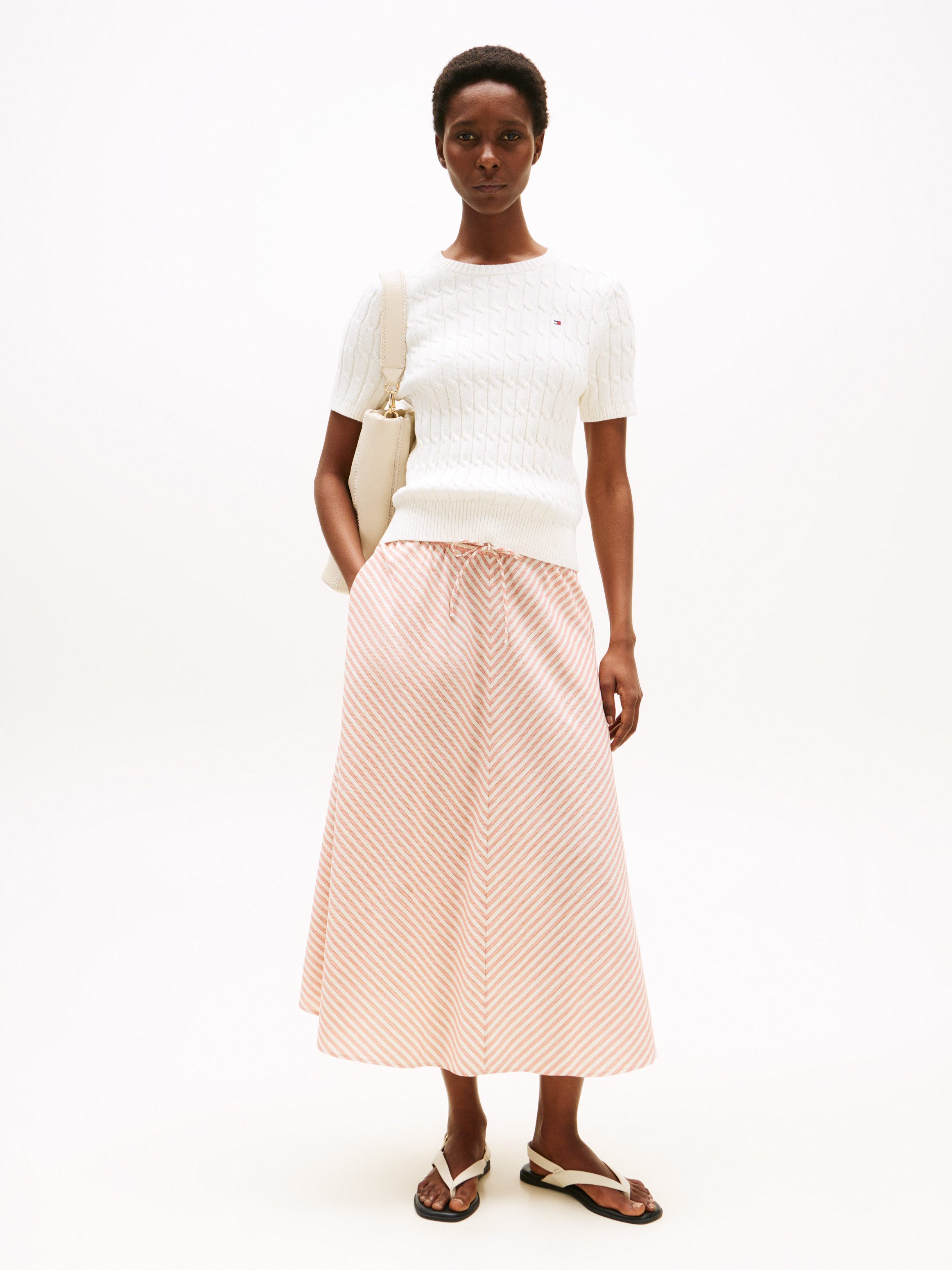 Tommy Hilfiger Kurzarmpullover CO CABLE MID GG S/S C-NK SWT mit Zopfmuster günstig online kaufen