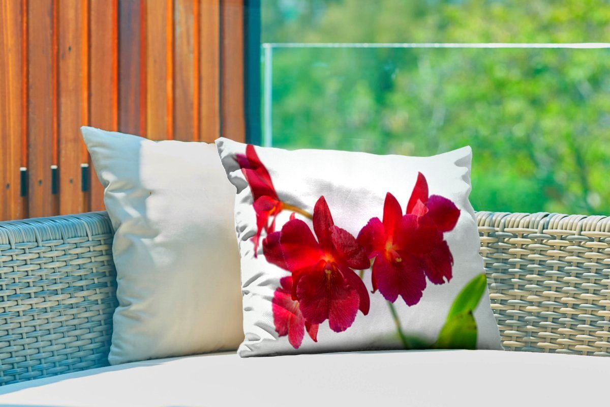 MuchoWow Orchideen Kissenhülle Outdoor-Dekorationskissen, weißem Dekokissenbezug, Rote Polyester, Hintergrund, vor Dekokissen