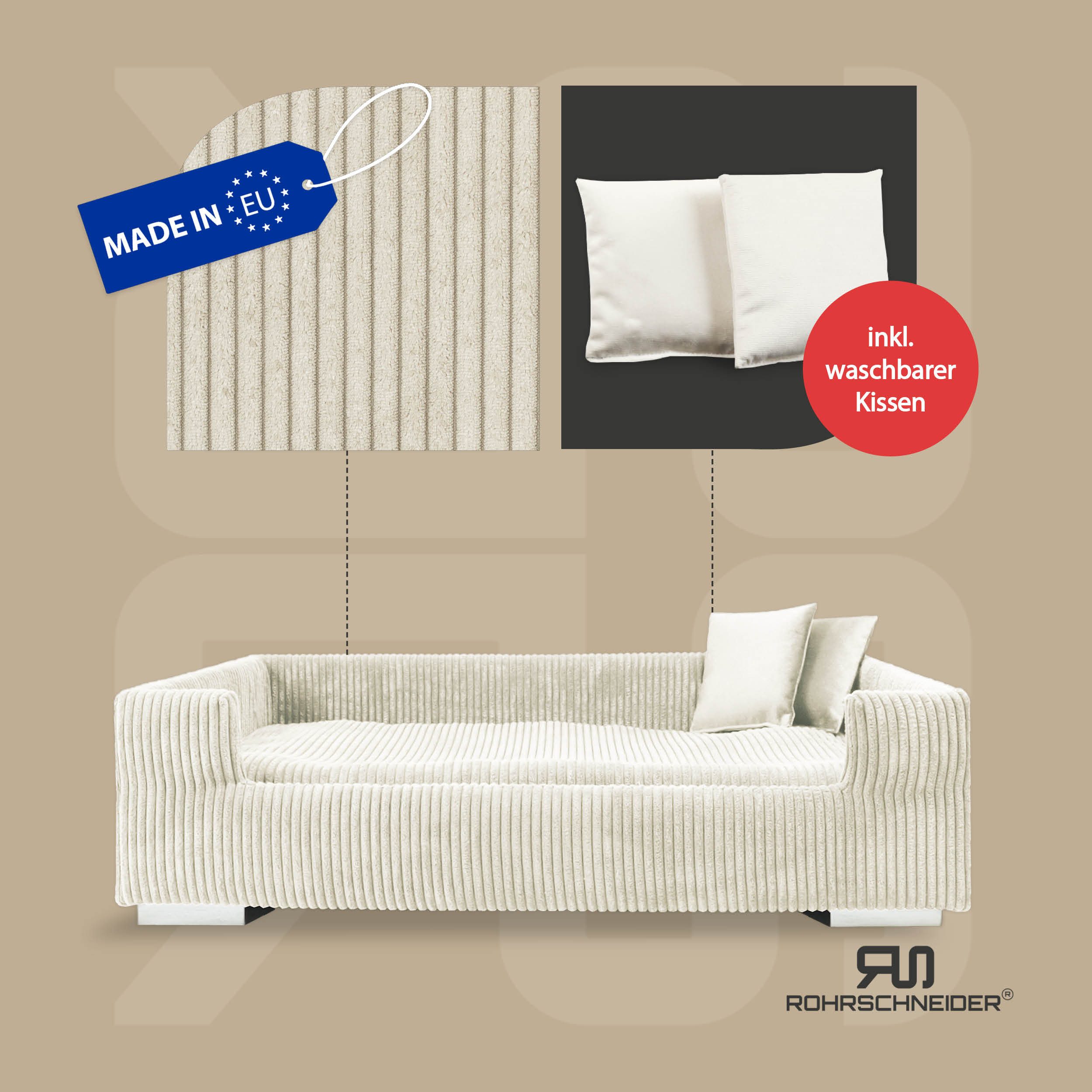 Rohrschneider Tiersofa Hundesofa Cord hoher Rand, waschbarer Bezug 4 Farben, robuster Cordstoff aus 100% Polyester, inkl. 2x Dekokissen